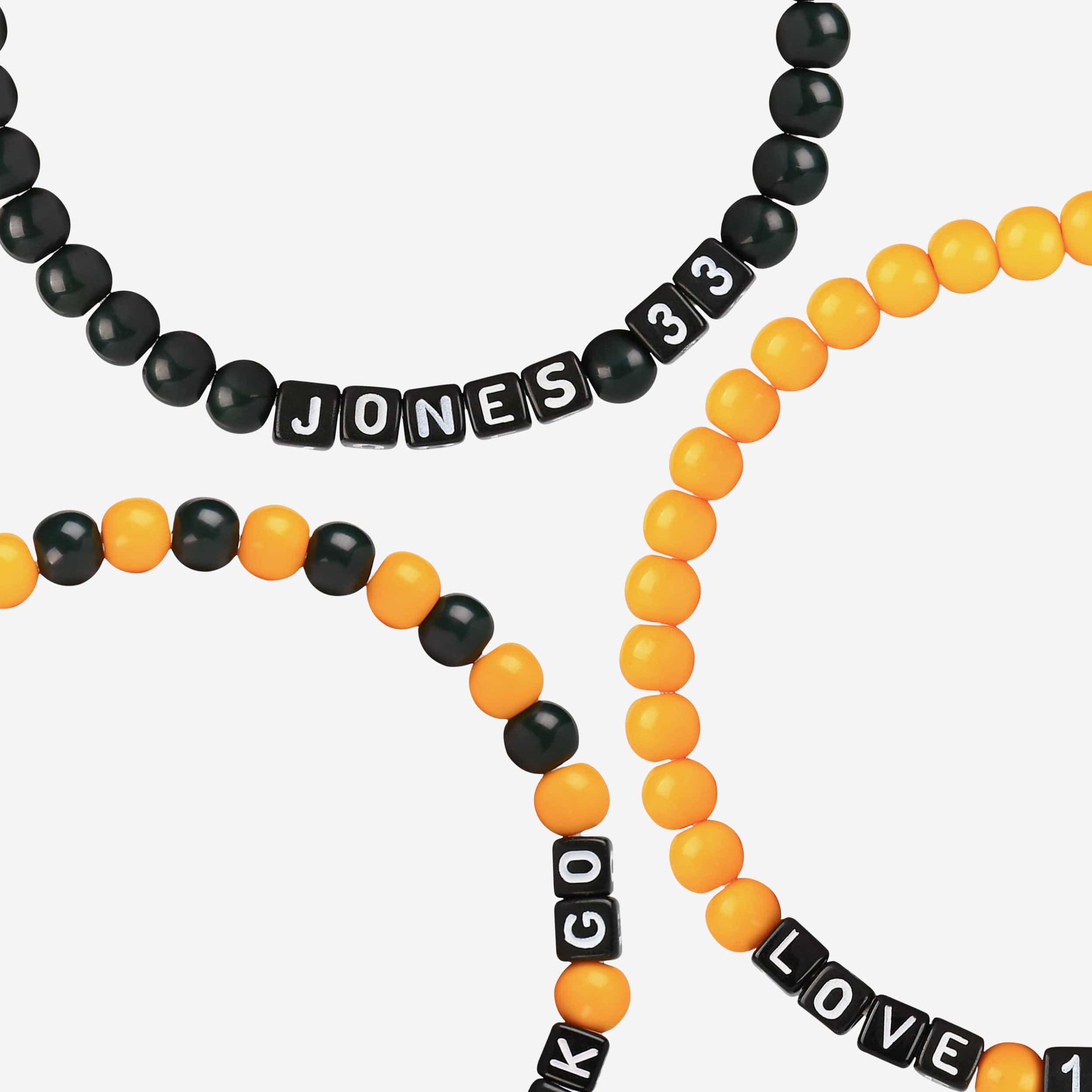 Aaron Jones & Jordan Love Green Bay Packers 3 Pack Player Beaded Friendship Bracelet - Image 2