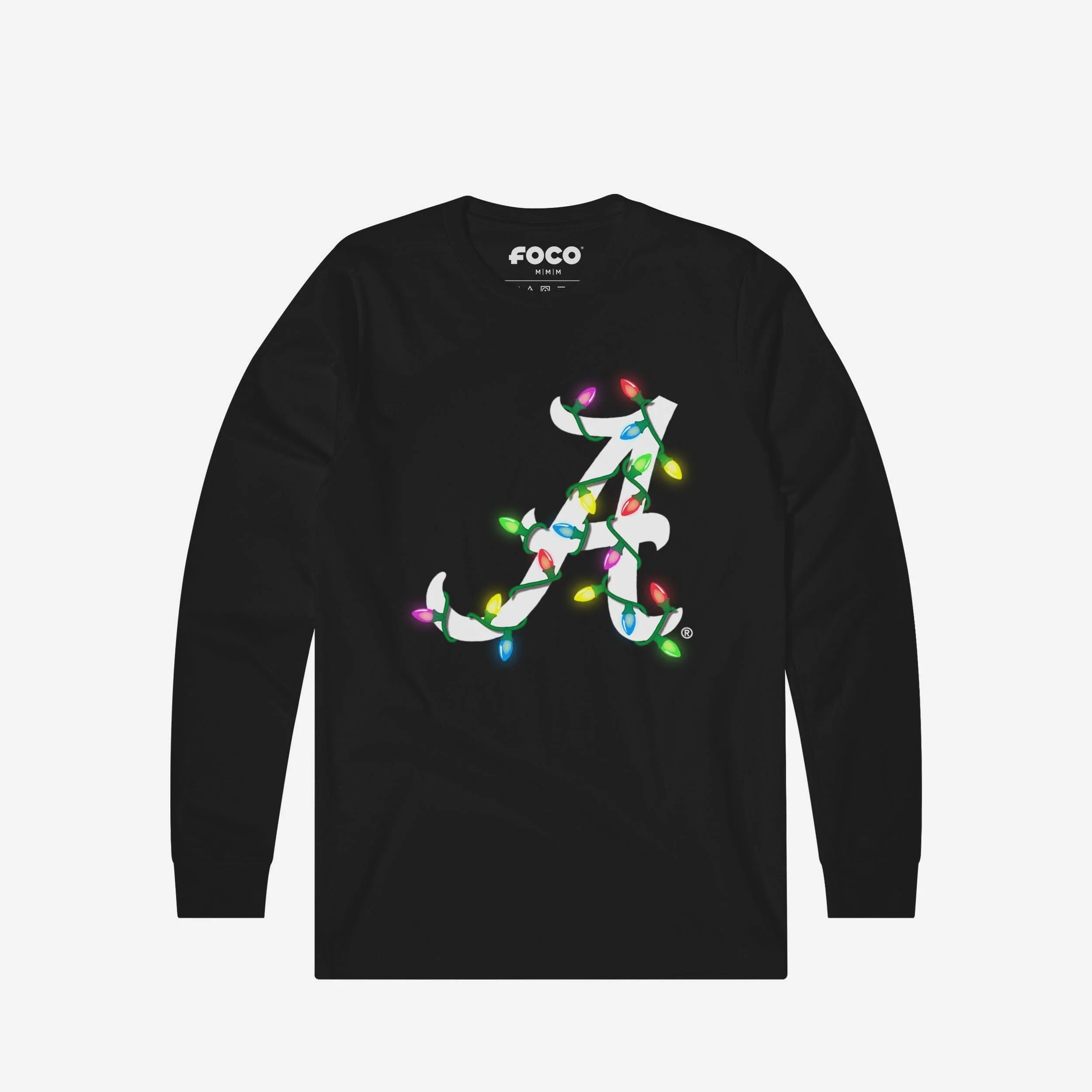 Alabama Crimson Tide Primary Logo Holiday Lights Long Sleeve T-Shirt