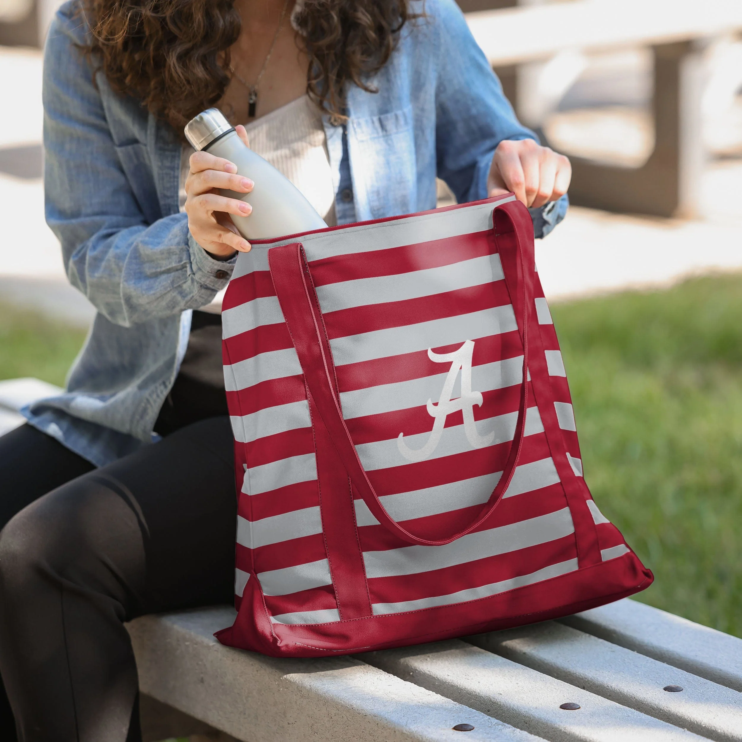 Alabama Crimson Tide Team Stripe Canvas Tote Bag - Image 3