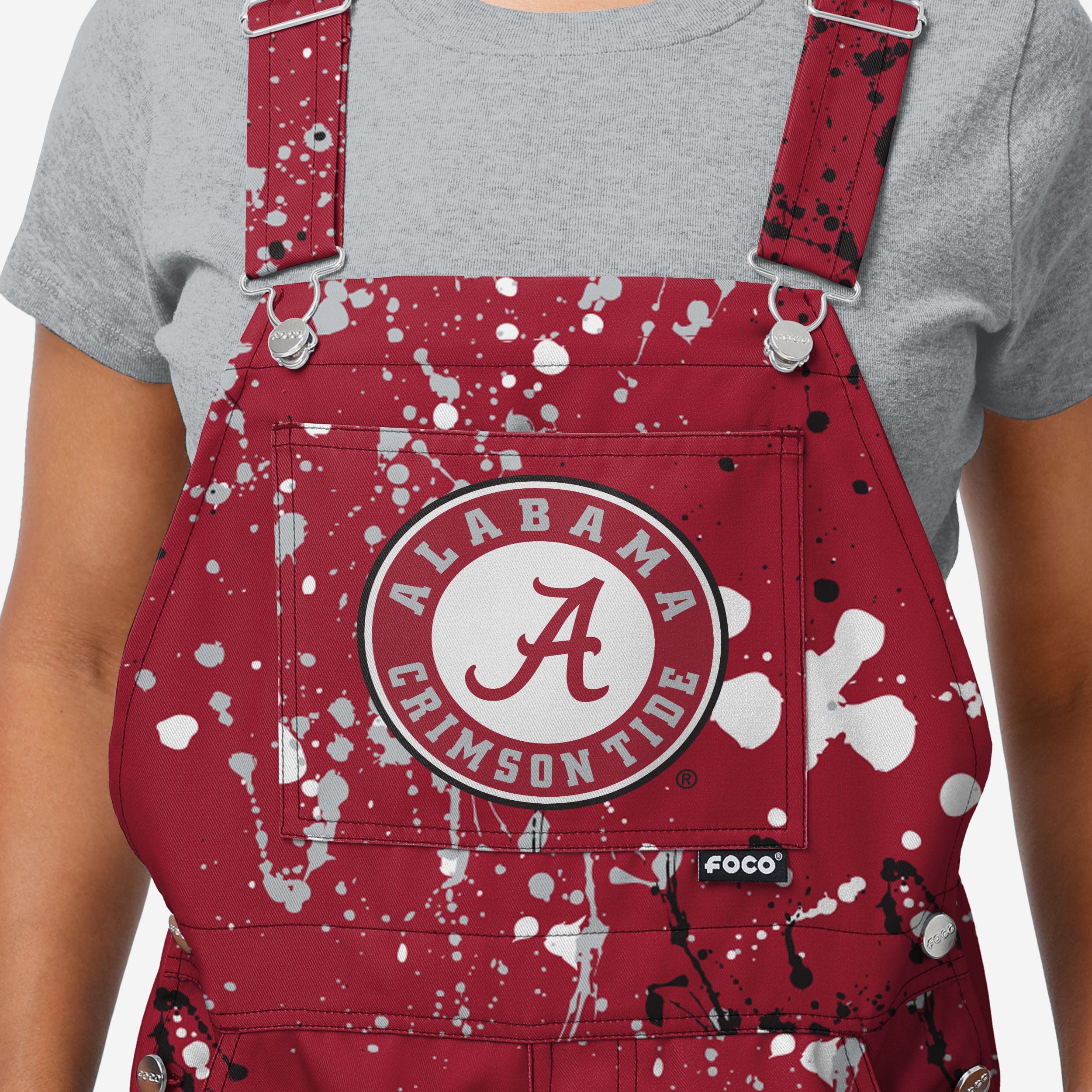 Alabama Crimson Tide Womens Paint Splatter Bib Overalls - Image 4