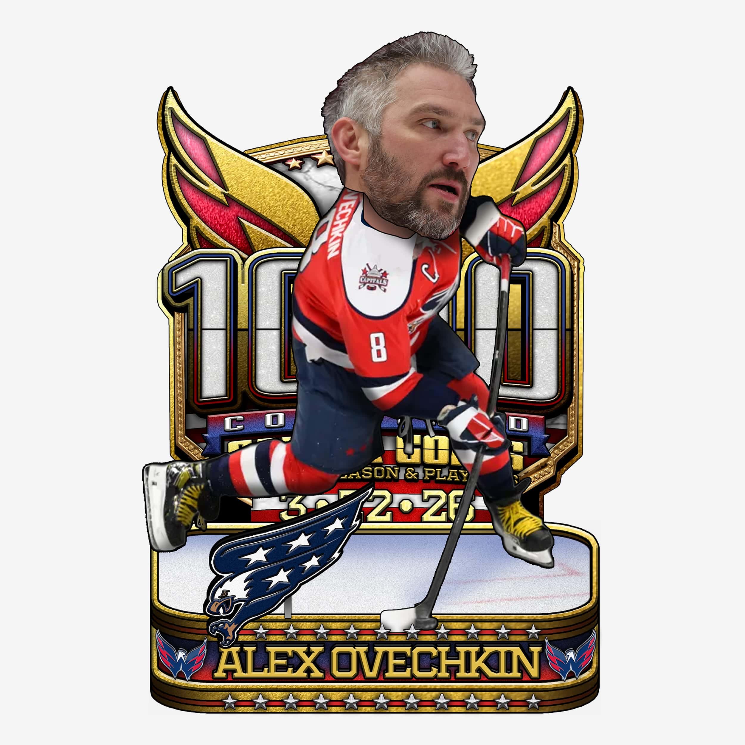 Alex Ovechkin Washington Capitals 1000th Career Goal Regular Season & Playoffs Combined Bobblehead
