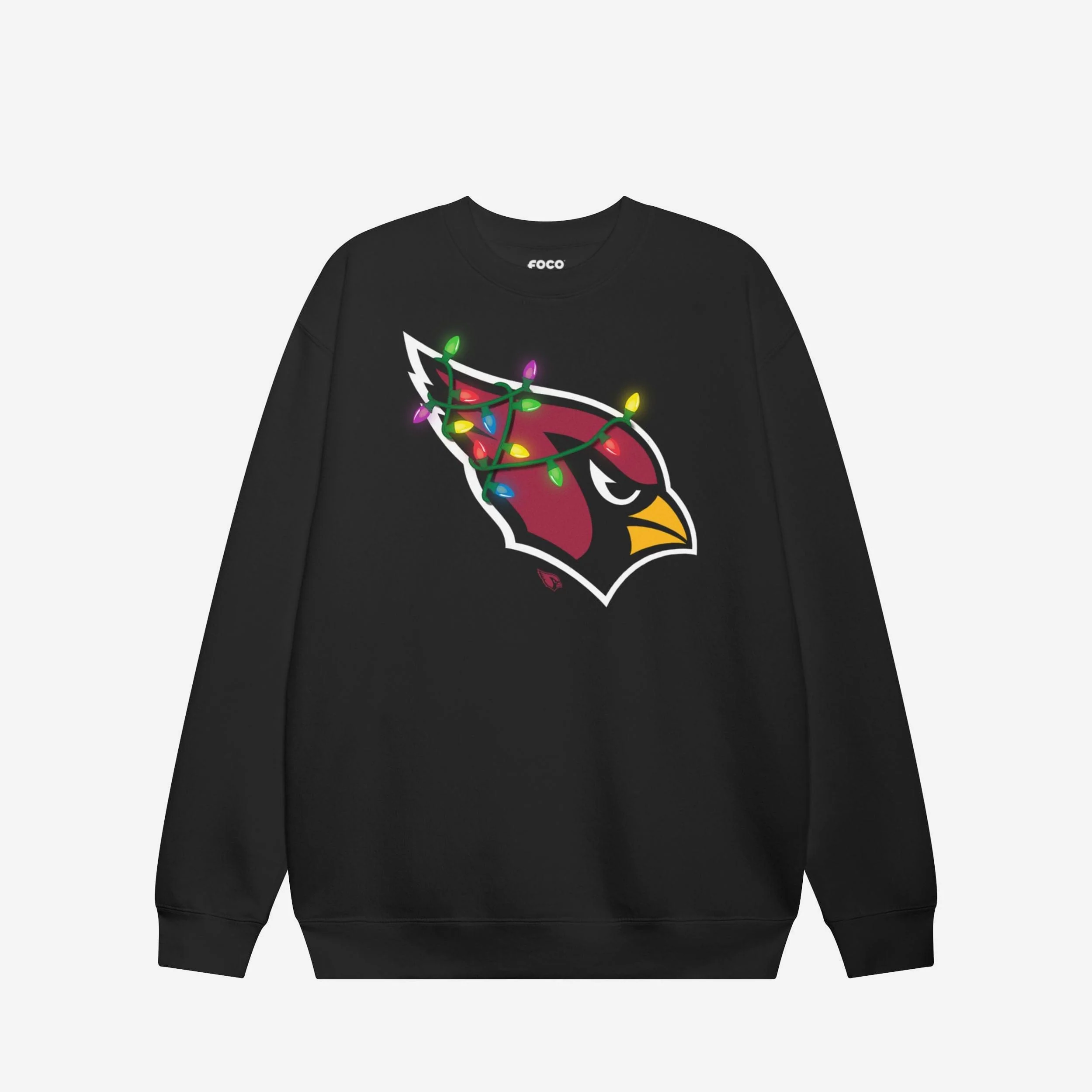 Arizona Cardinals Primary Logo Holiday Lights Crew Neck Sweatshirt