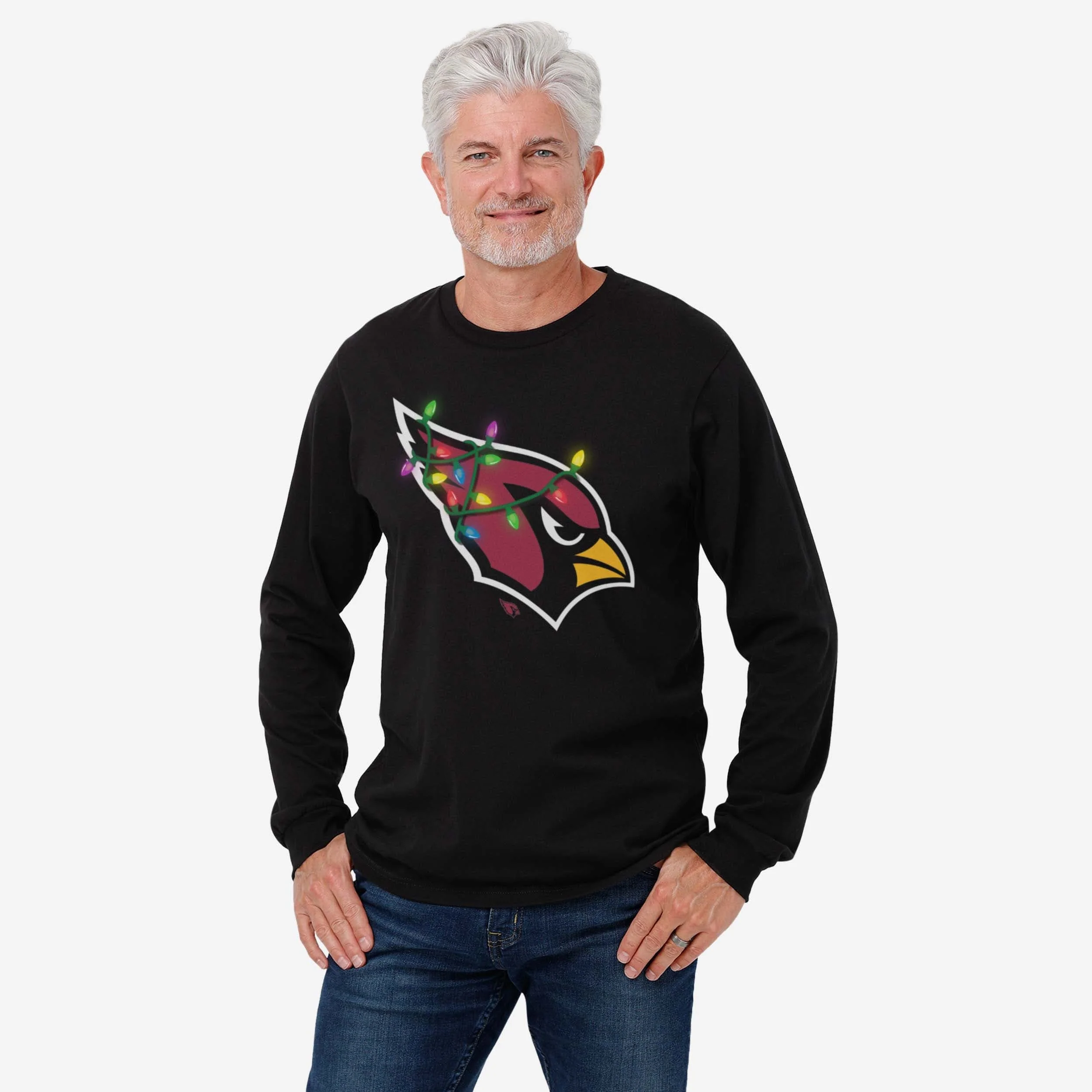 Arizona Cardinals Primary Logo Holiday Lights Long Sleeve T-Shirt - Image 2