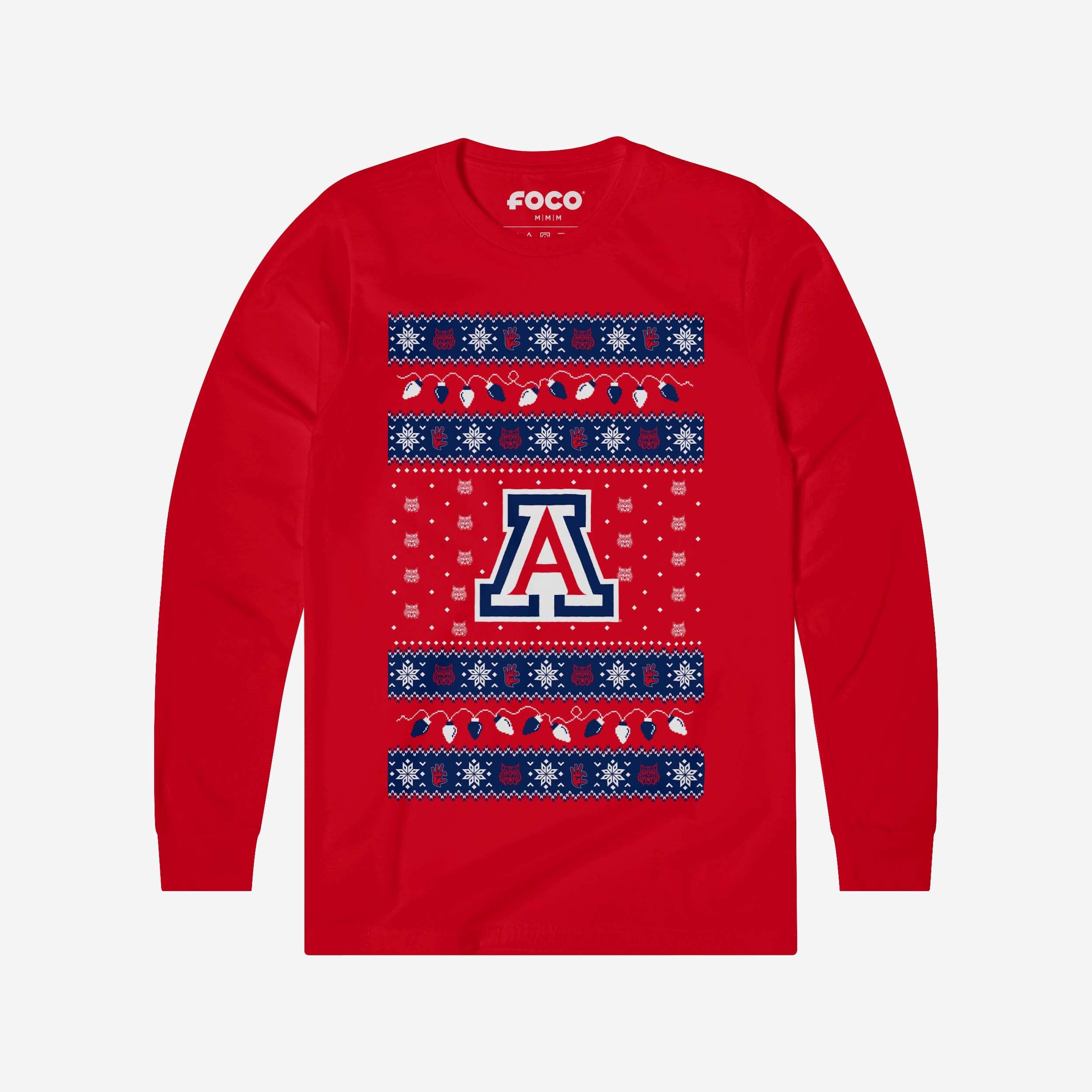 Arizona Wildcats Holiday Lights Sweater Long Sleeve T-Shirt
