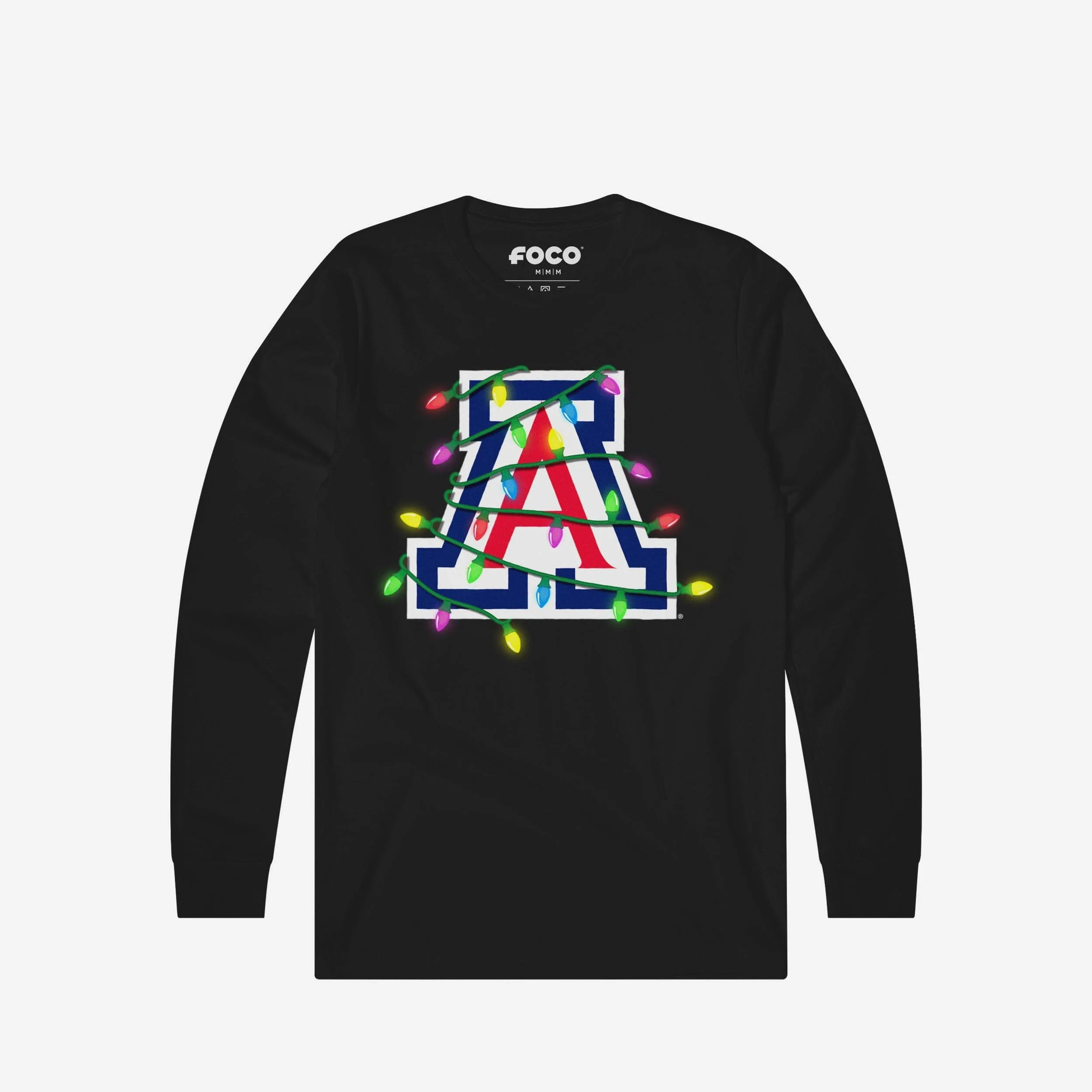 Arizona Wildcats Primary Logo Holiday Lights Long Sleeve T-Shirt