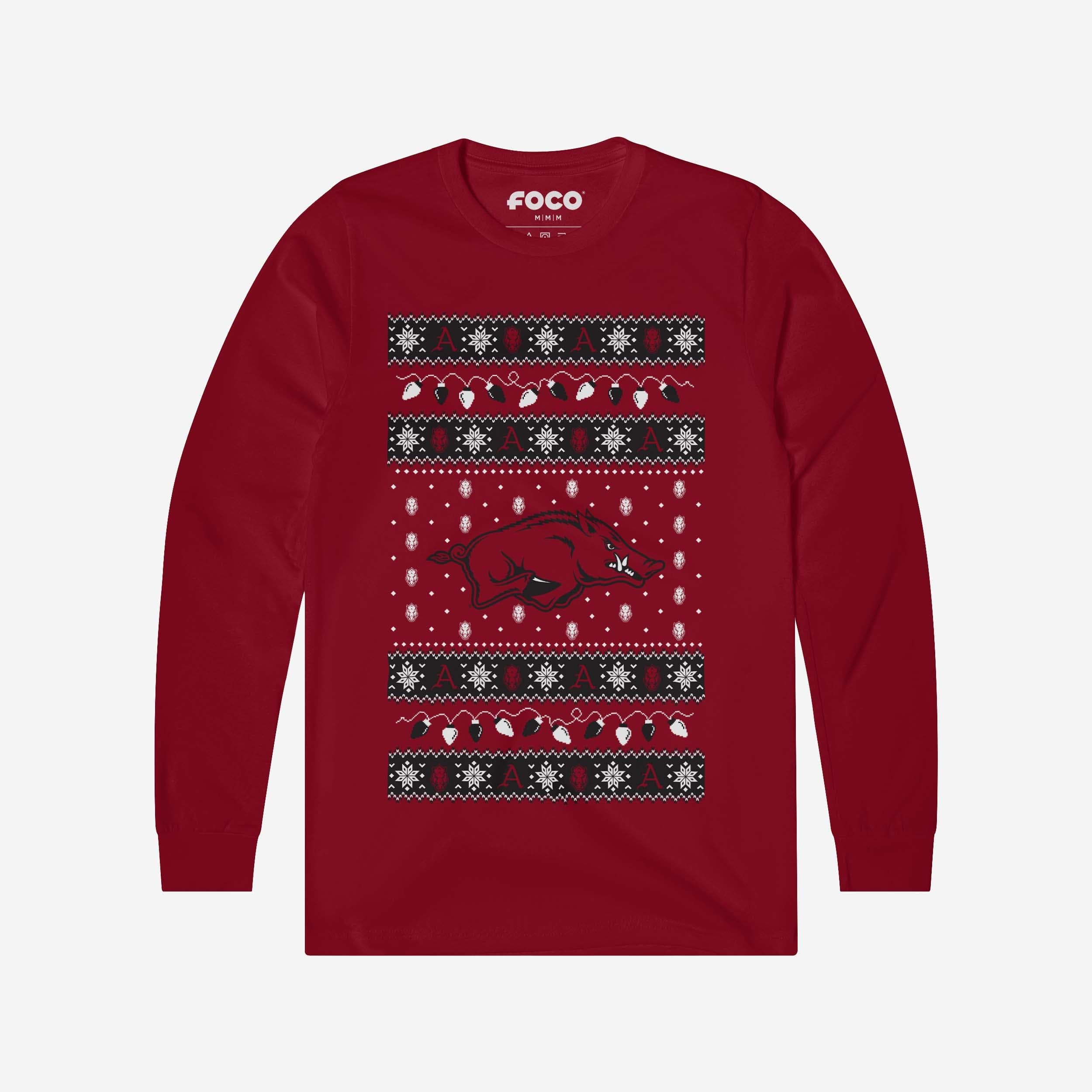 Arkansas Razorbacks Holiday Lights Sweater Long Sleeve T-Shirt