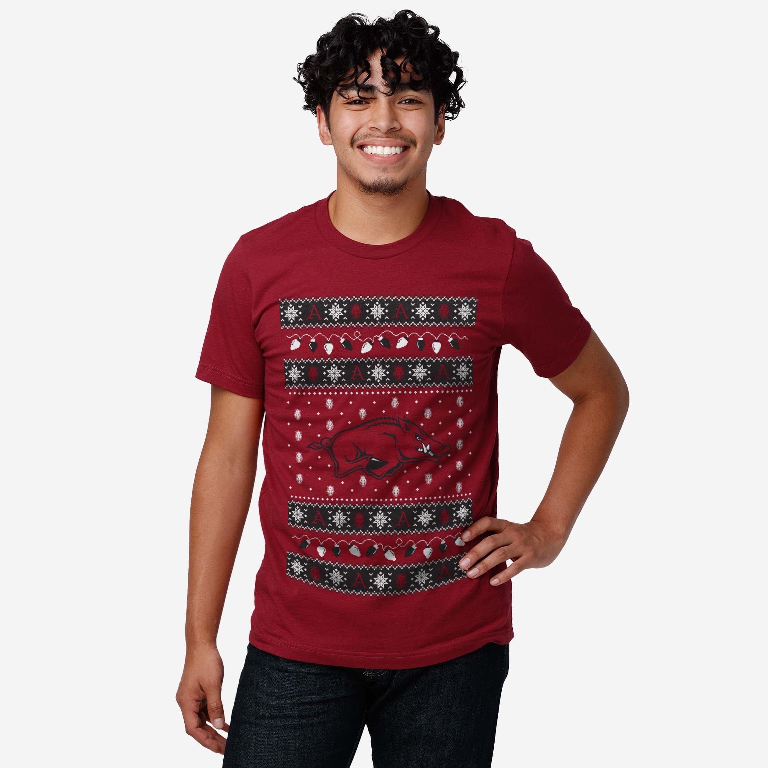Arkansas Razorbacks Holiday Lights Sweater T-Shirt - Image 2