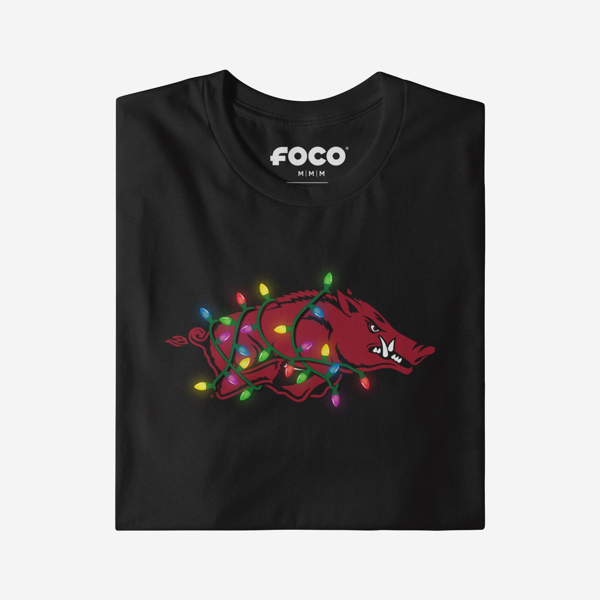 Arkansas Razorbacks Primary Logo Holiday Lights T-Shirt - Image 3