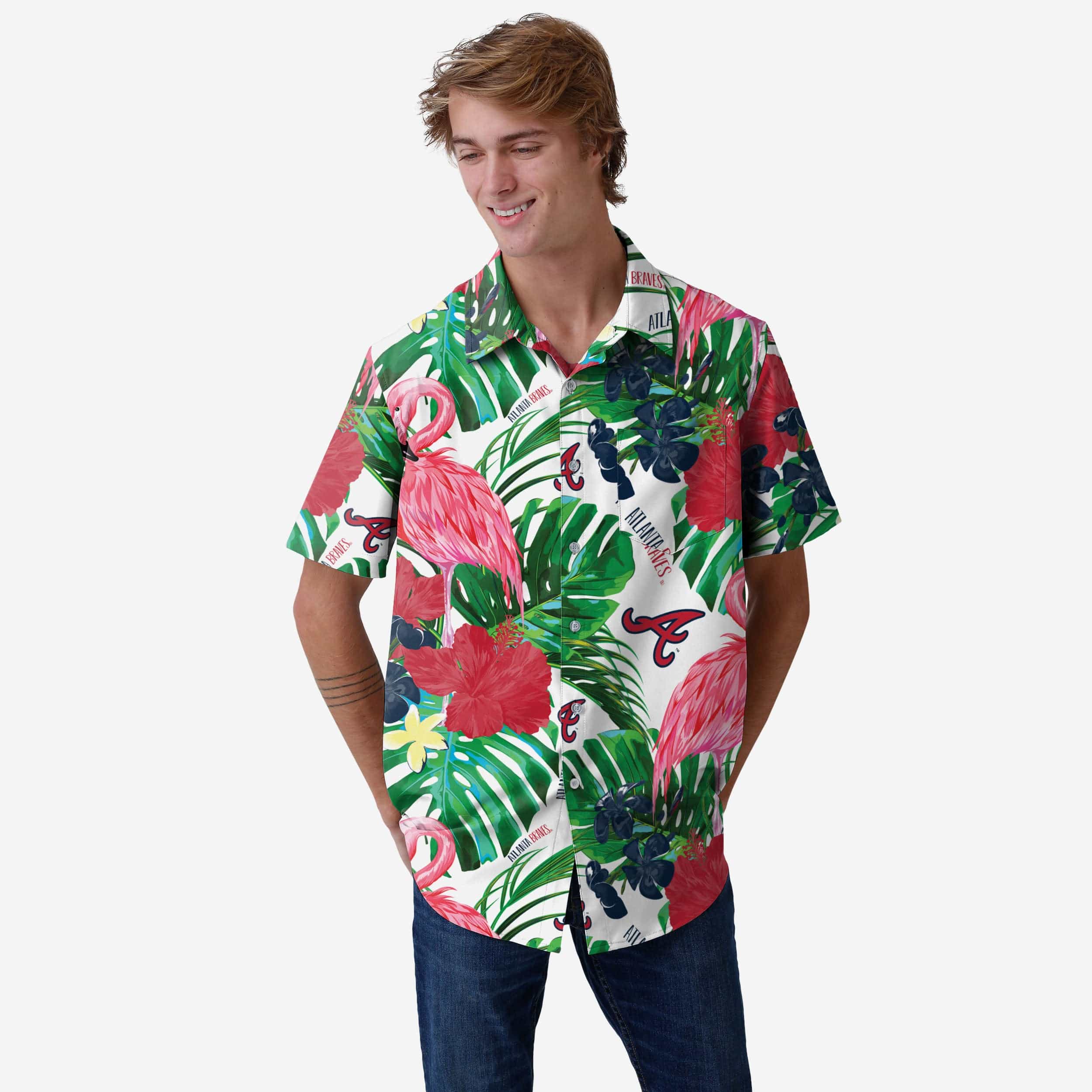 Atlanta Braves Flamingo Button Up Shirt