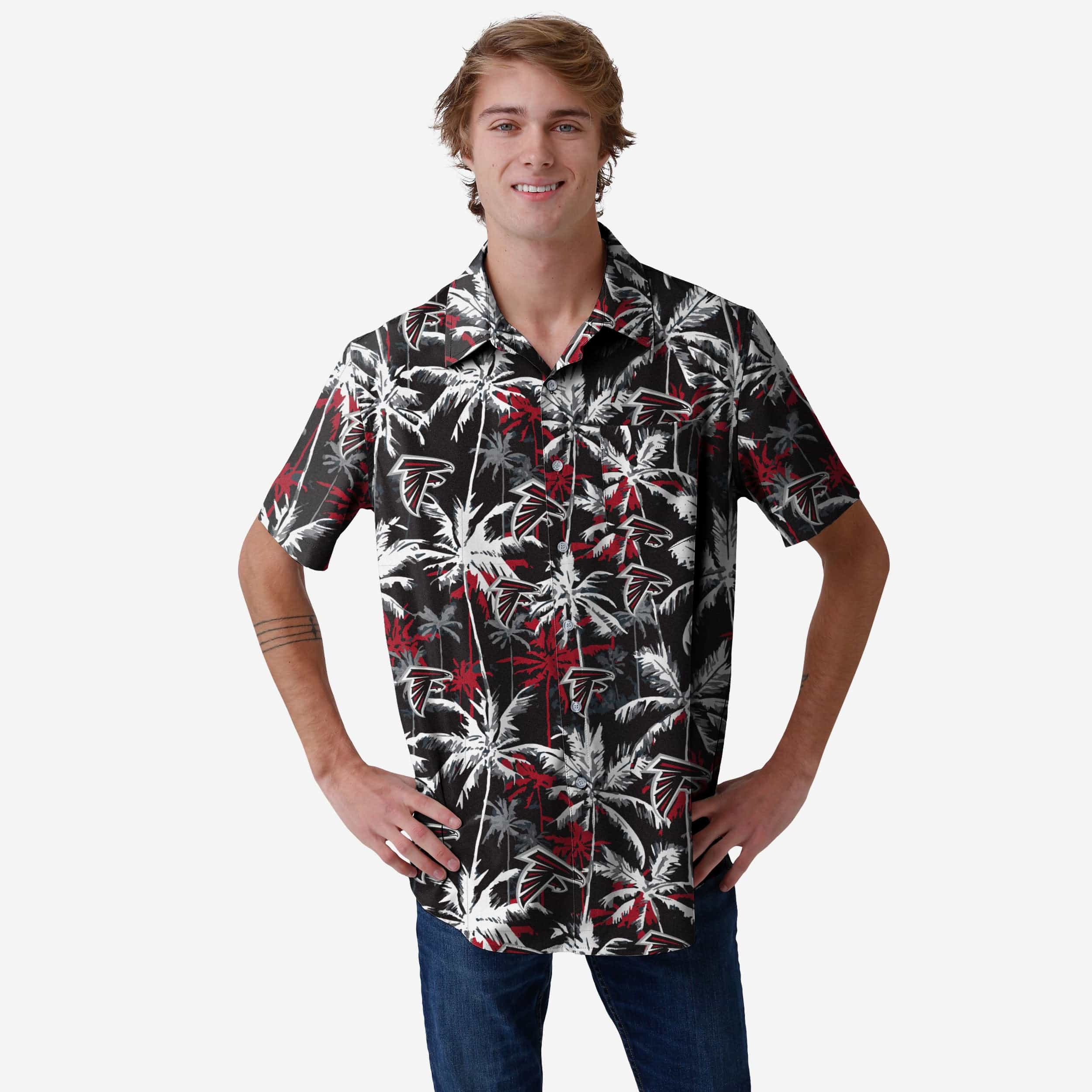 Atlanta Falcons Black Floral Button Up Shirt