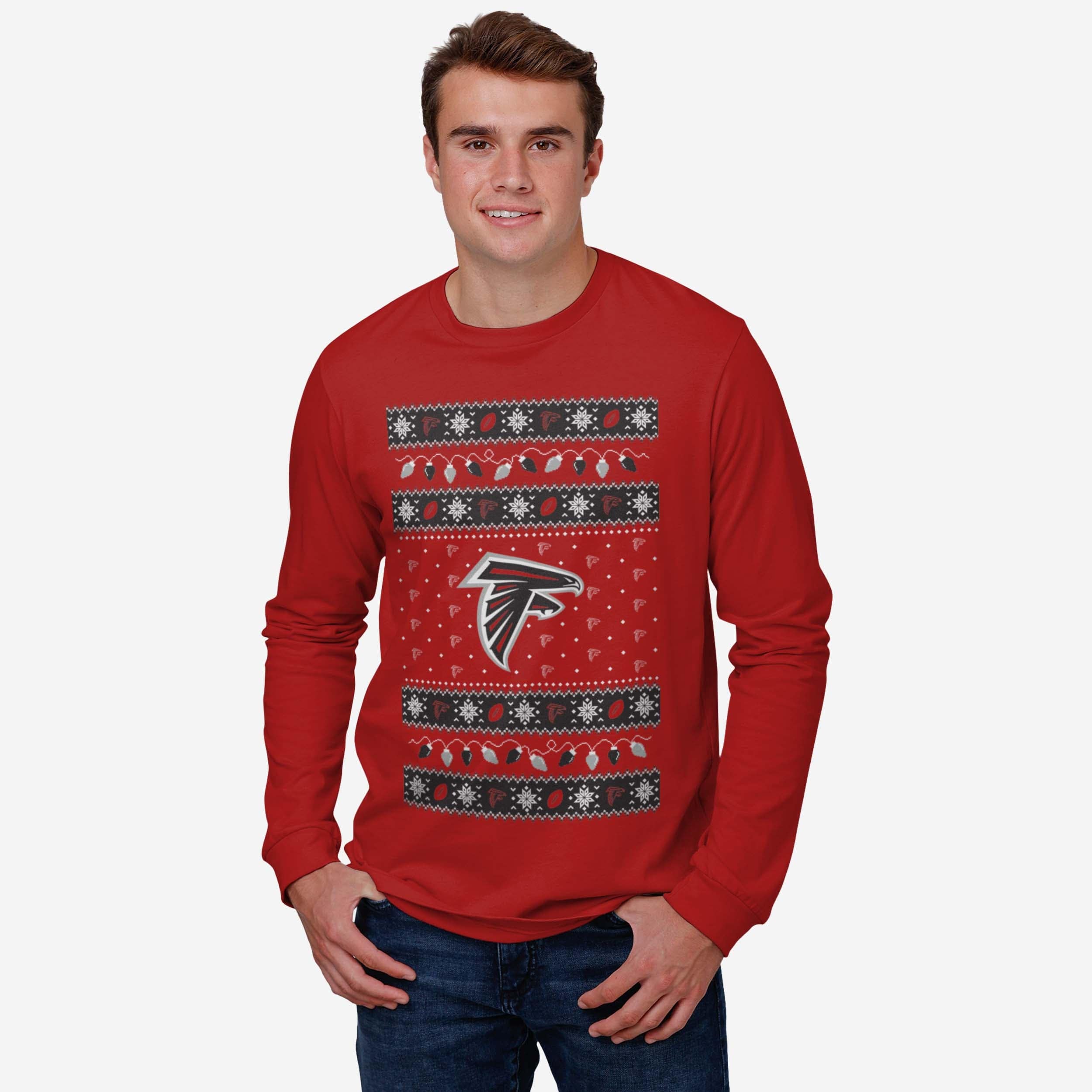 Atlanta Falcons Holiday Lights Sweater Long Sleeve T-Shirt - Image 2