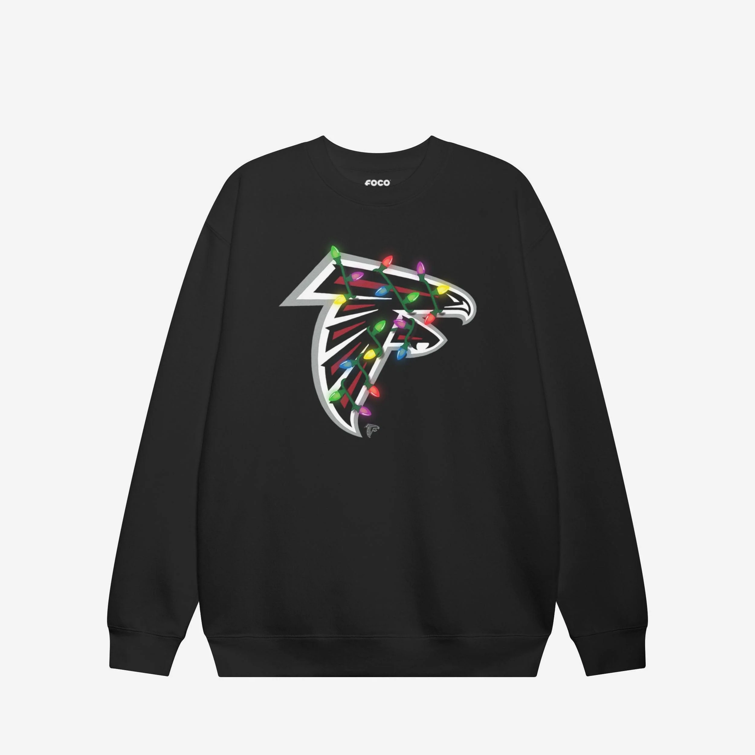 Atlanta Falcons Primary Logo Holiday Lights Crew Neck Sweatshirt