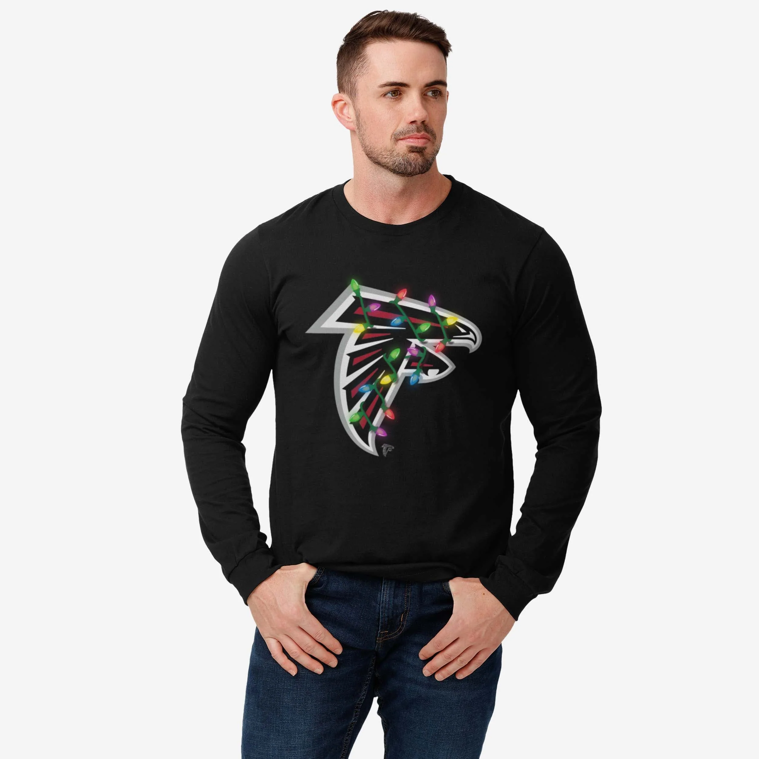 Atlanta Falcons Primary Logo Holiday Lights Long Sleeve T-Shirt - Image 2