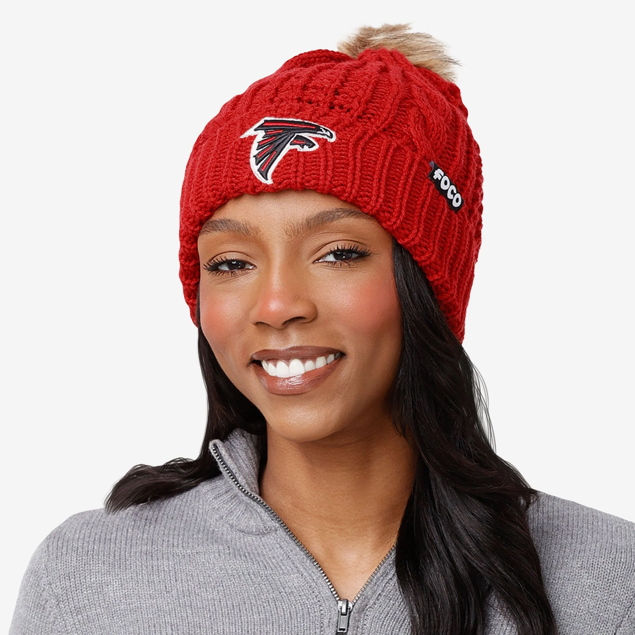 Atlanta Falcons Womens Faux Fur Pom Beanie - Image 3