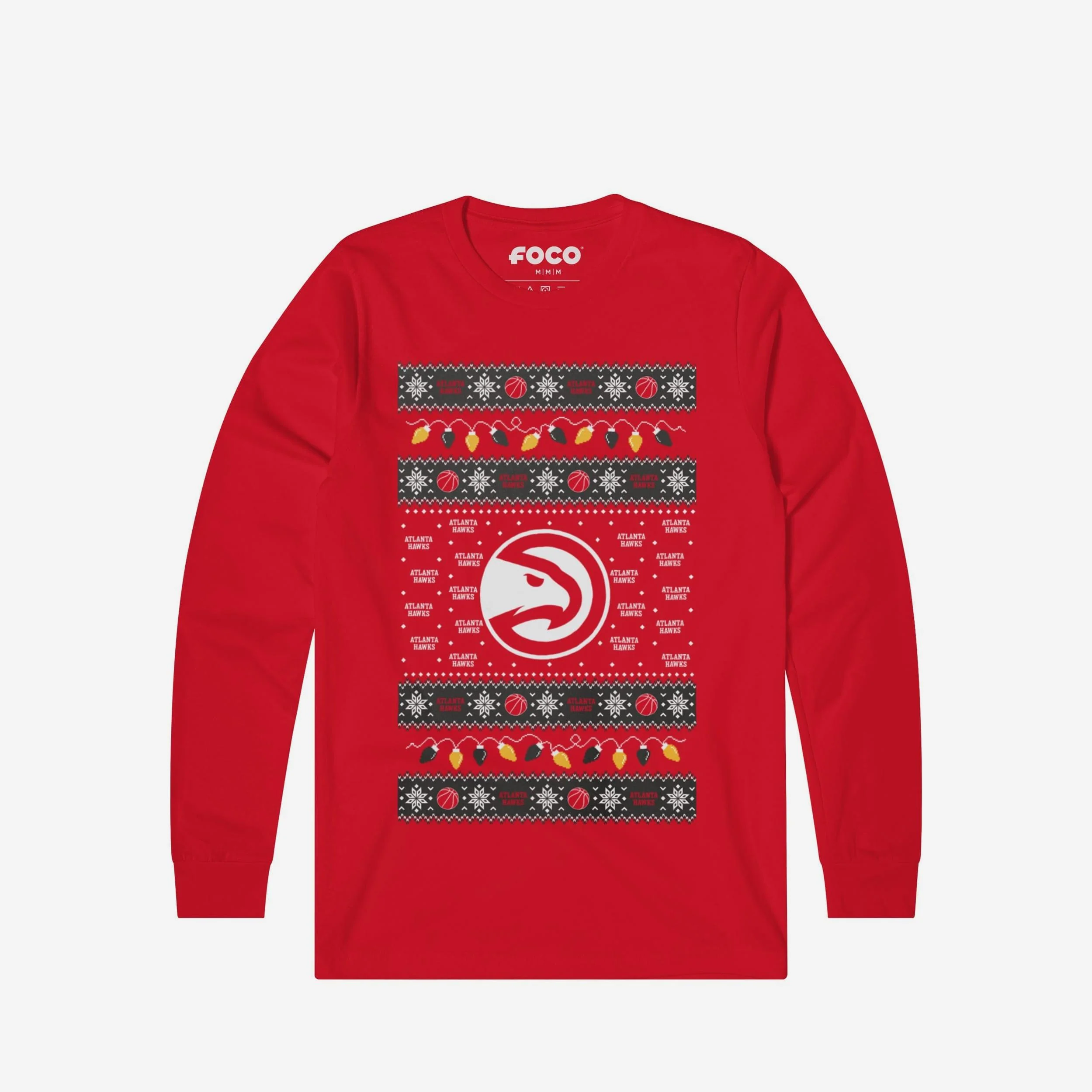 Atlanta Hawks Holiday Lights Sweater Long Sleeve T-Shirt