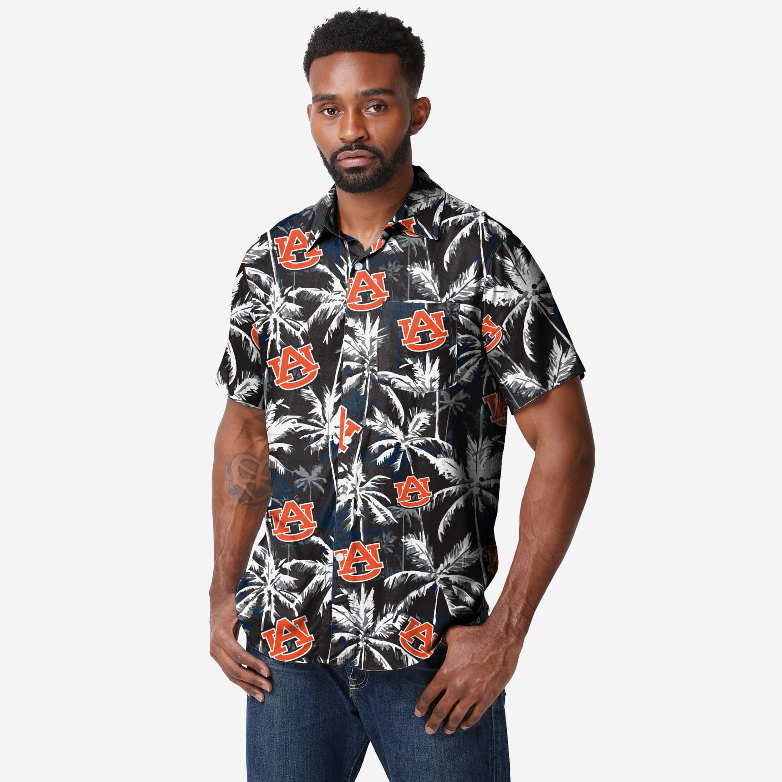 Auburn Tigers Black Floral Button Up Shirt