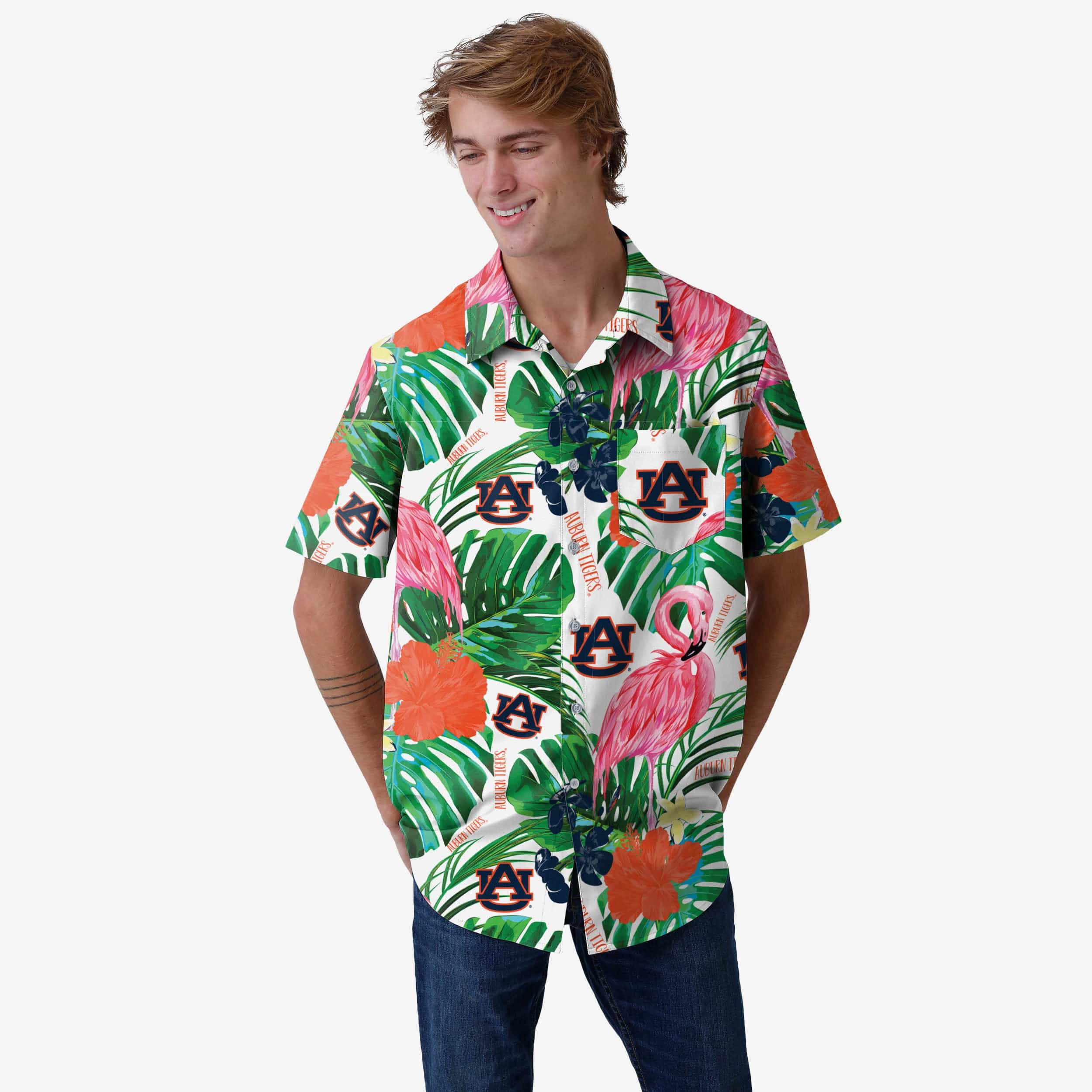 Auburn Tigers Flamingo Button Up Shirt