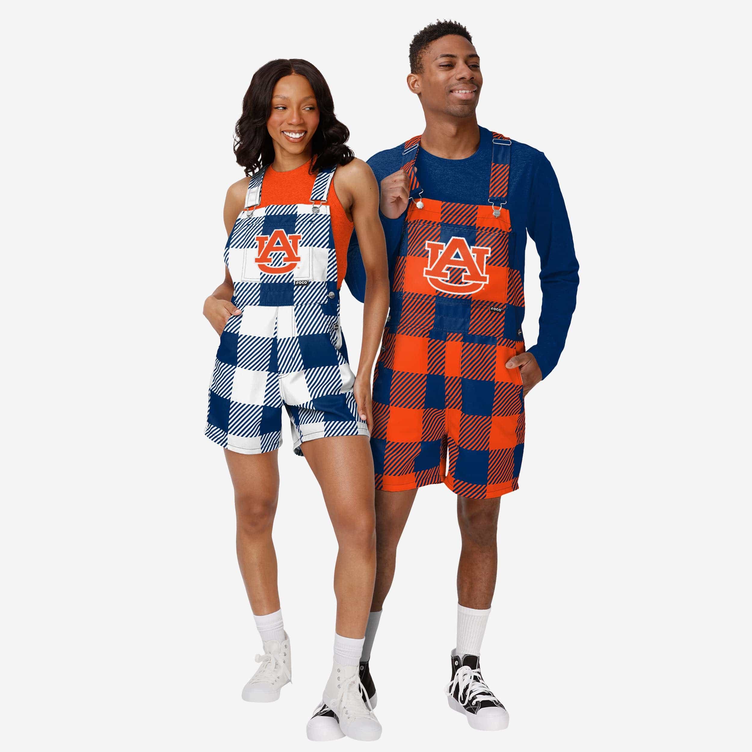 Auburn Tigers Womens Plaid Bib Shortalls - Image 3