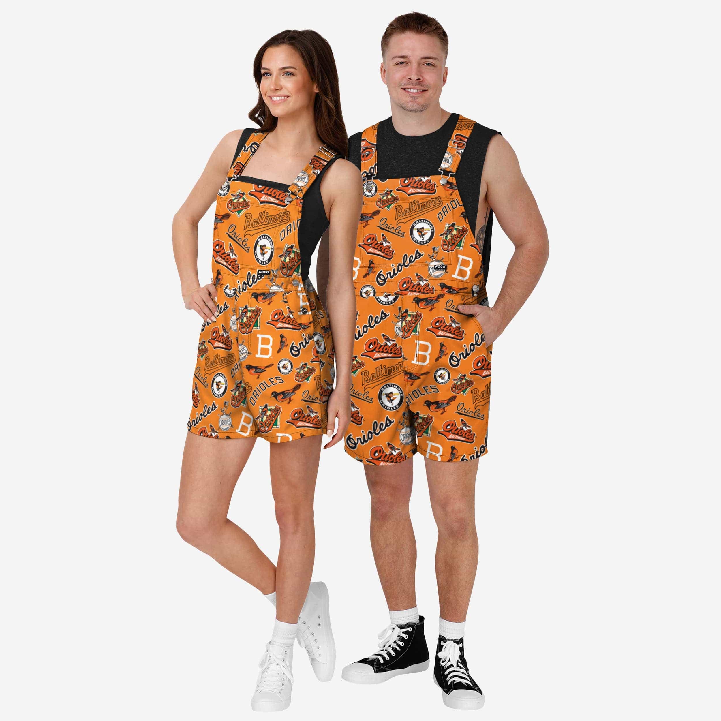 Baltimore Orioles Mens Historic Print Bib Shortalls - Image 3