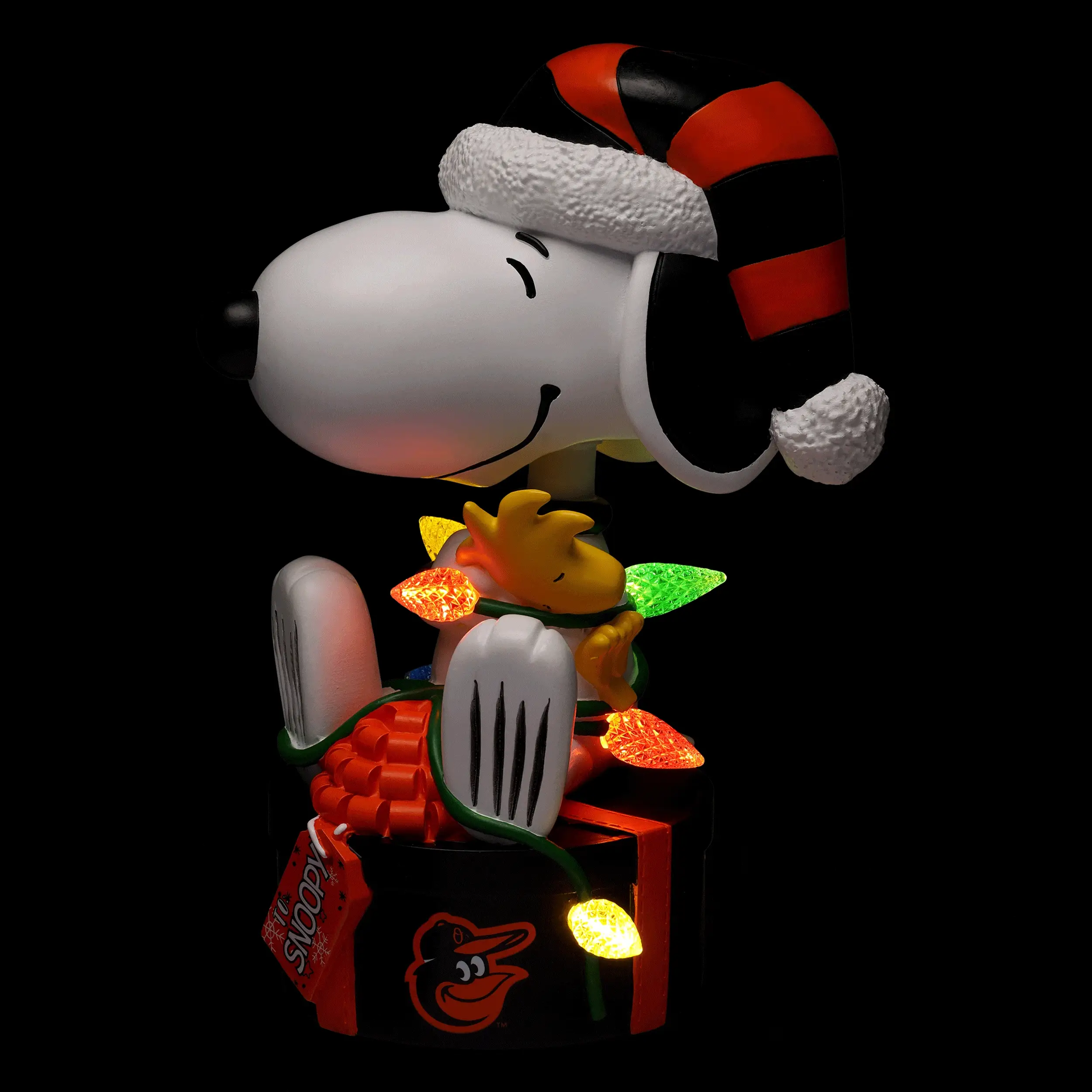 Baltimore Orioles Snoopy & Woodstock Peanuts Christmas Light Up Bobblehead - Image 2