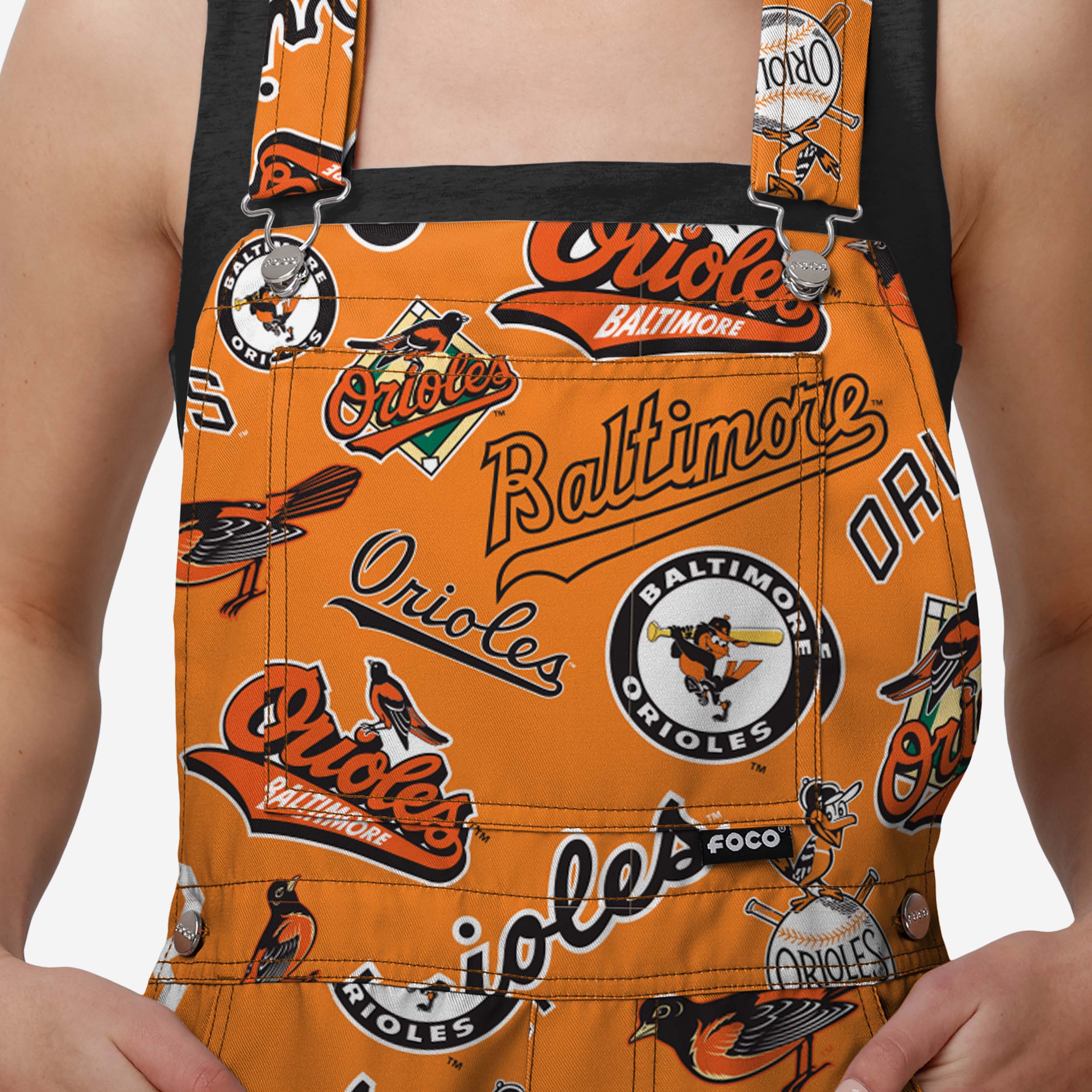 Baltimore Orioles Womens Historic Print Bib Shortalls - Image 4