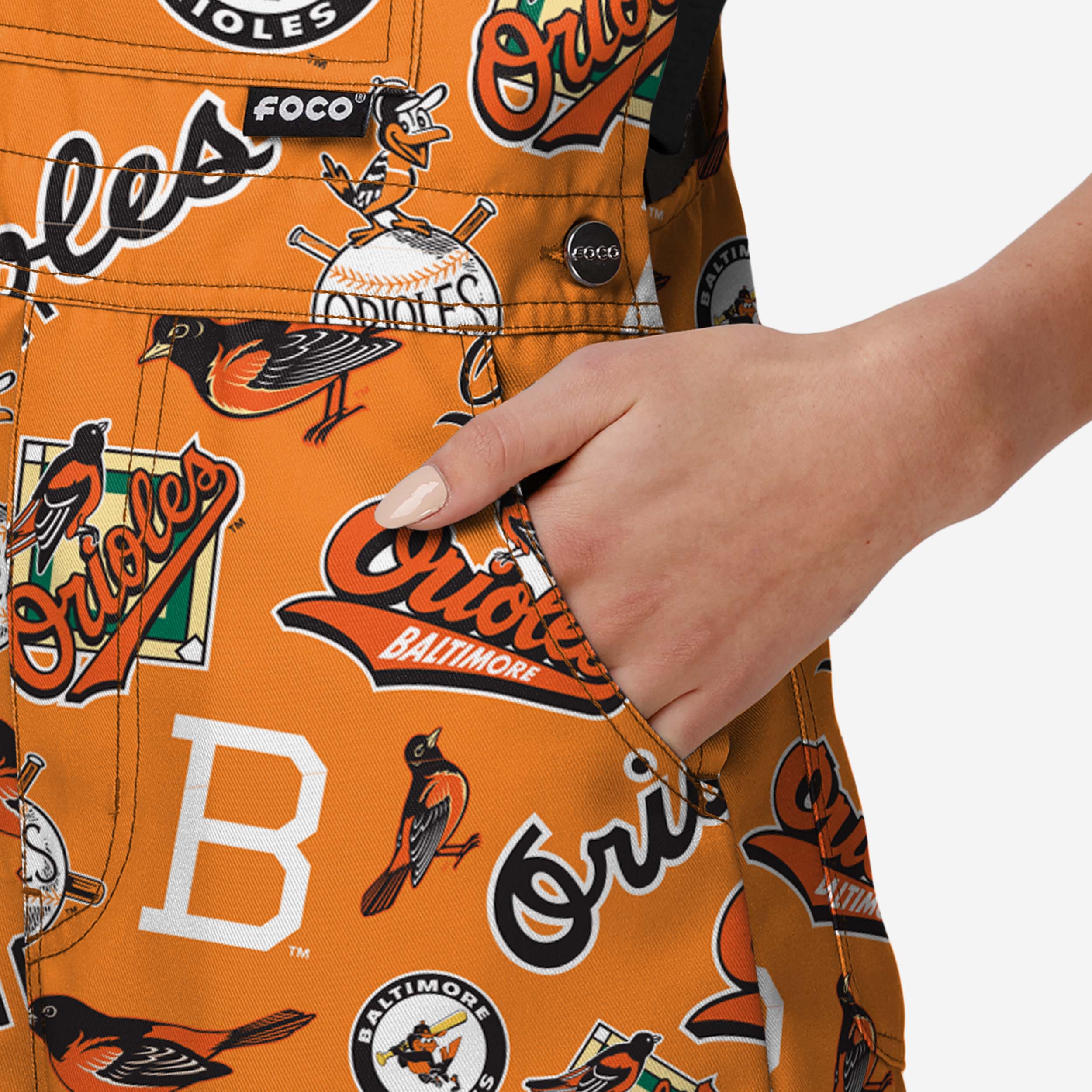 Baltimore Orioles Womens Historic Print Bib Shortalls - Image 5