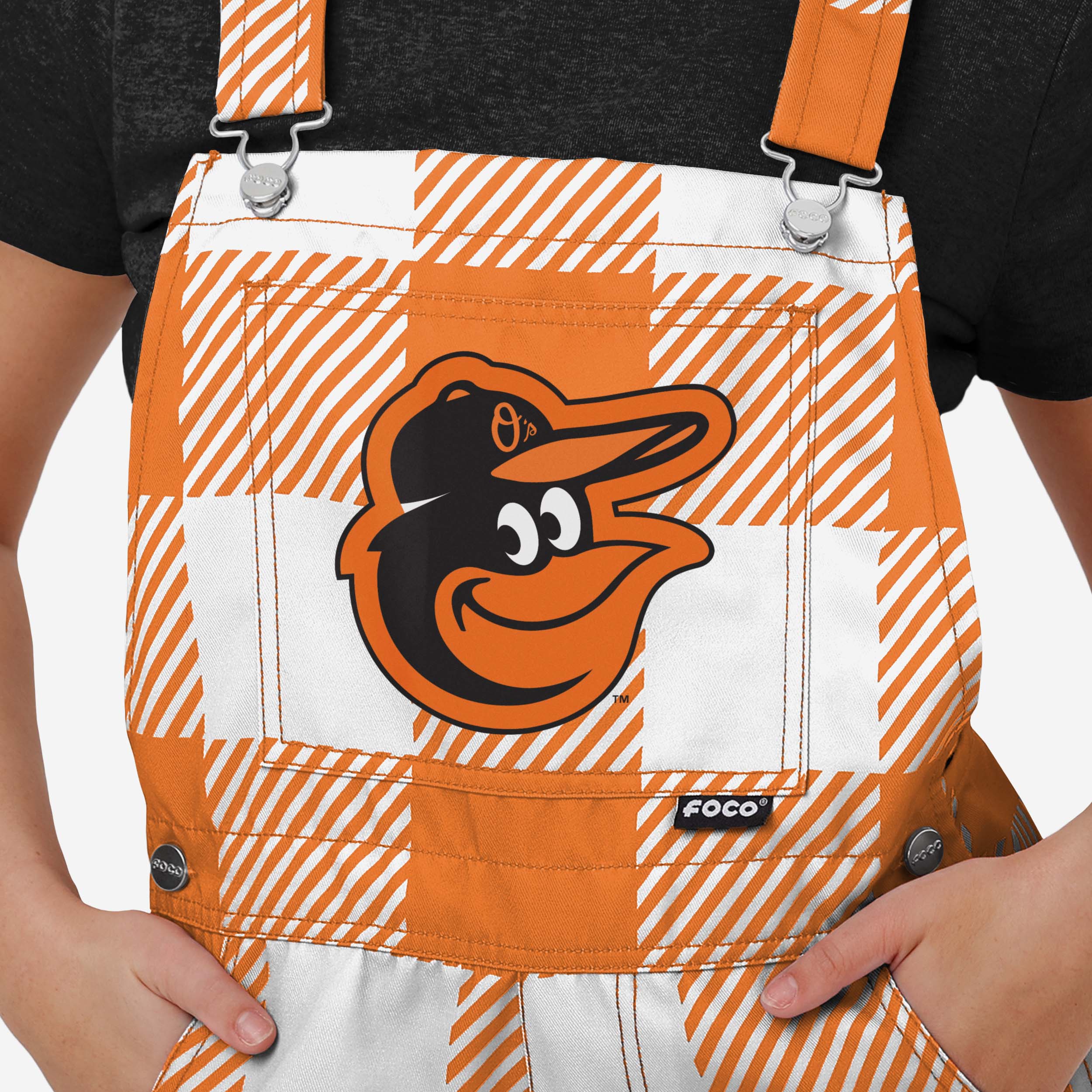 Baltimore Orioles Womens Plaid Bib Shortalls - Image 3