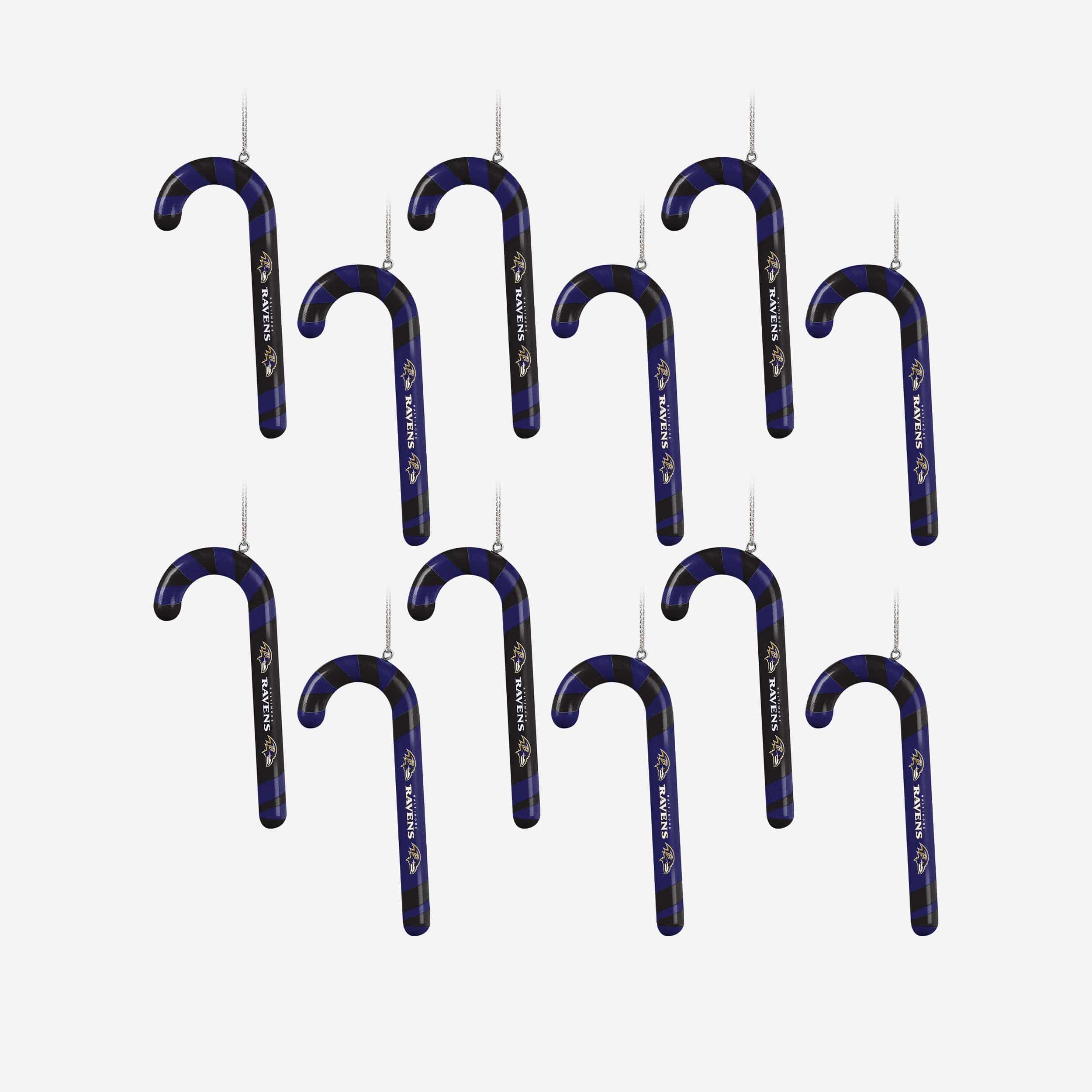 Baltimore Ravens 12 Pack Candy Cane Ornament Set