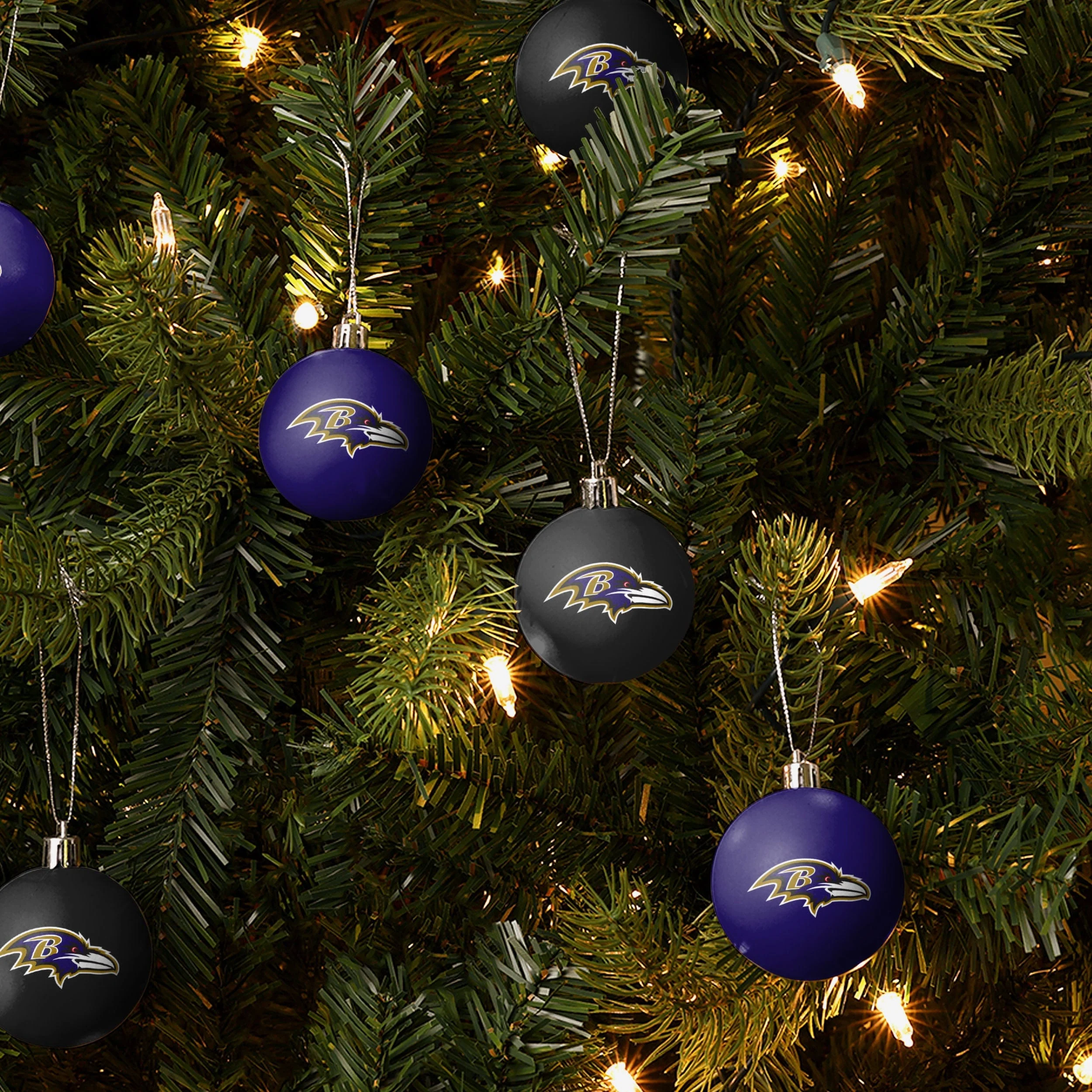 Baltimore Ravens 12 Pack Plastic Ball Ornament Set - Image 2