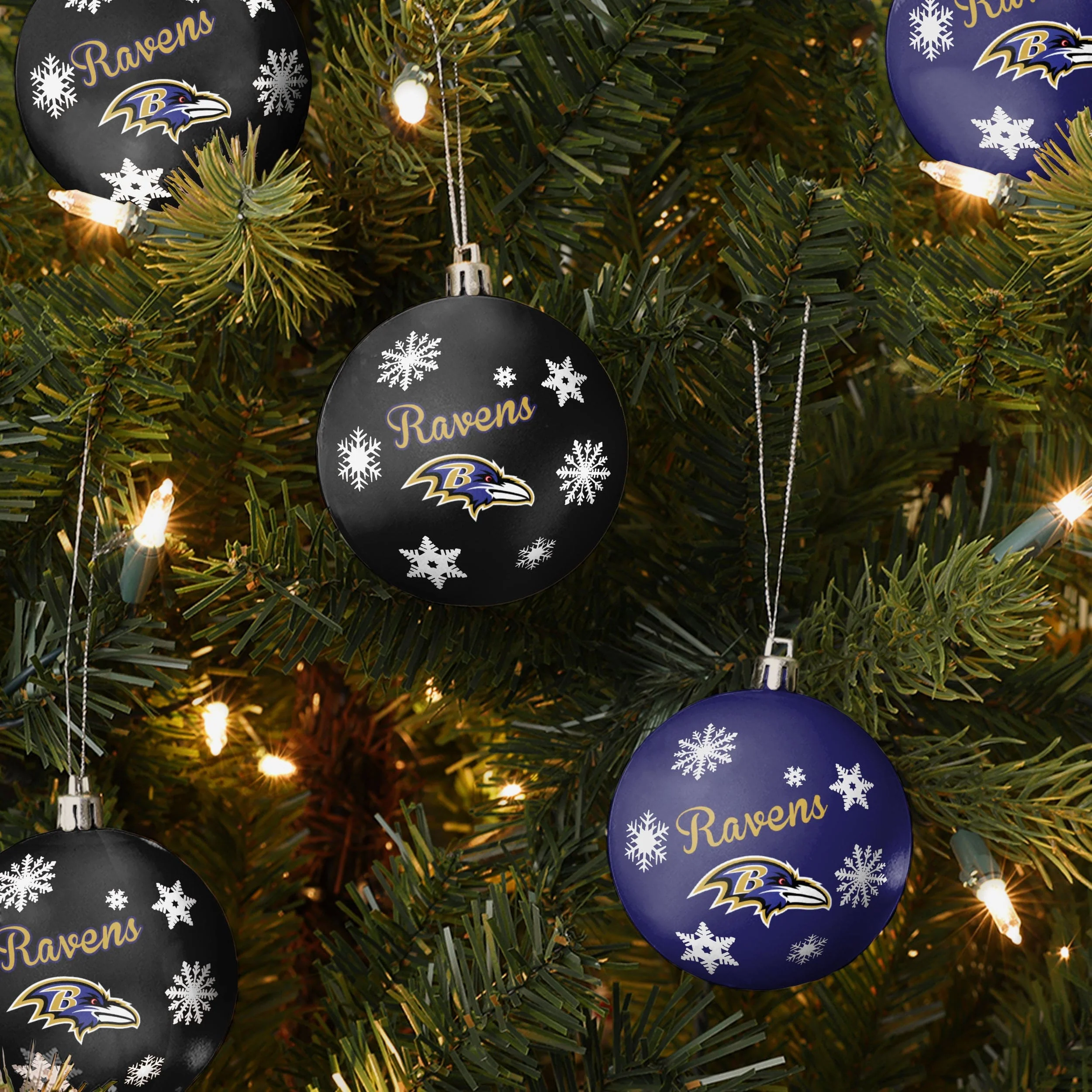 Baltimore Ravens 5 Pack Shatterproof Ball Ornament Set - Image 2