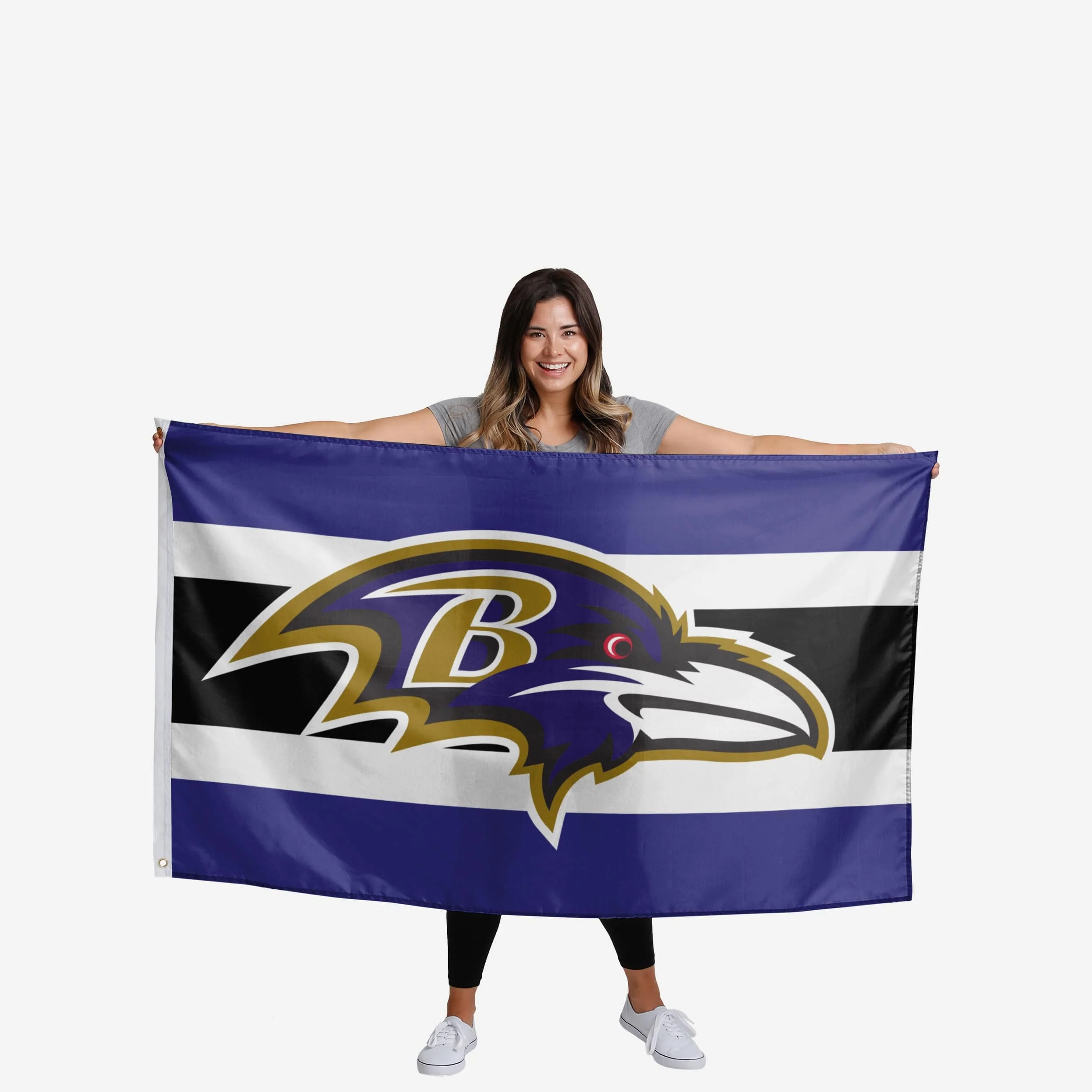 Baltimore Ravens Big Logo Team Stripe Horizontal Flag - Image 2