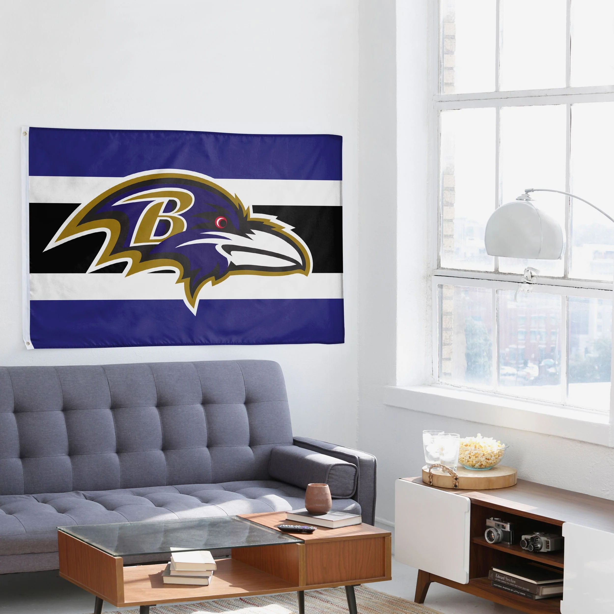 Baltimore Ravens Big Logo Team Stripe Horizontal Flag - Image 4
