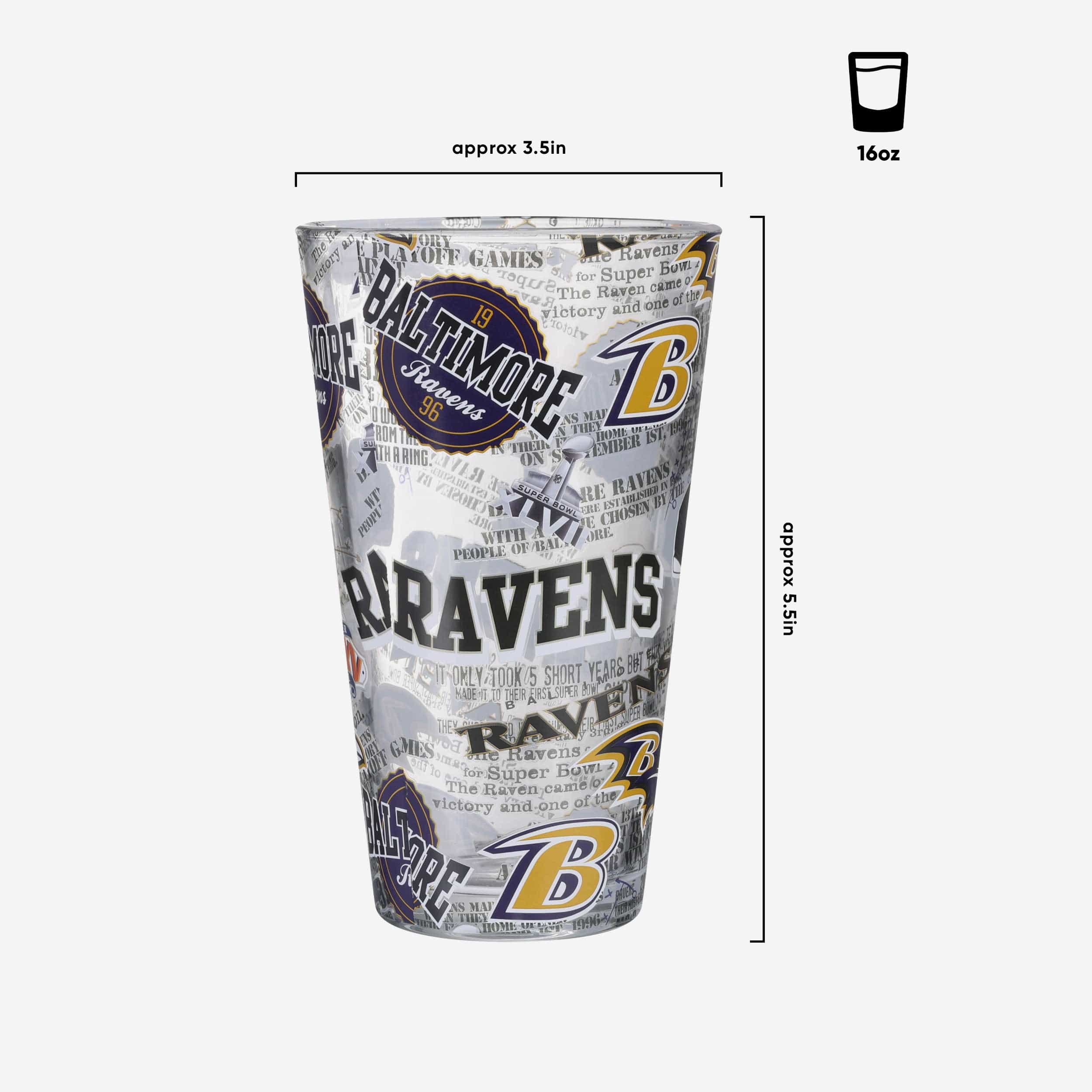 Baltimore Ravens Historic Print Pint Glass - Image 3