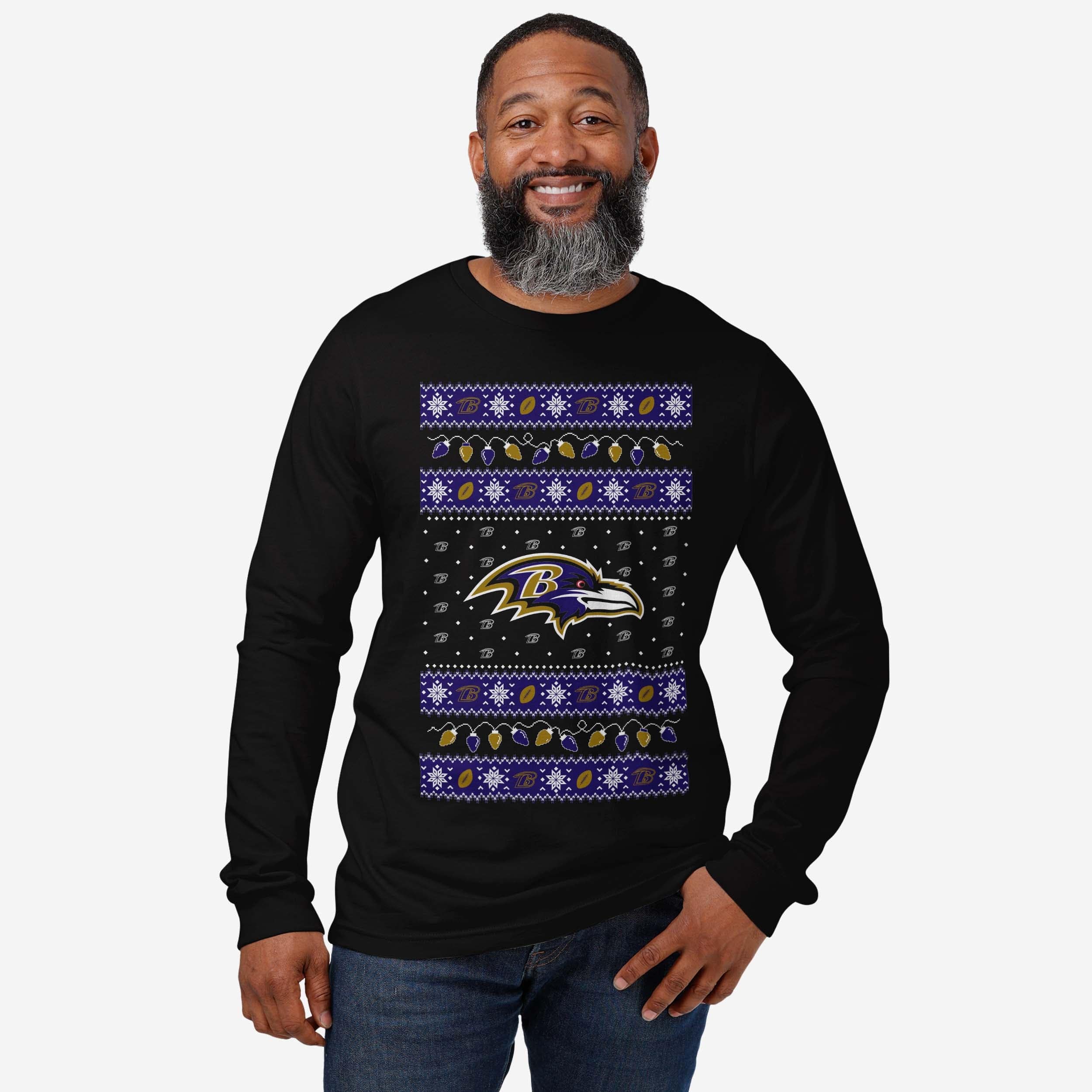 Baltimore Ravens Holiday Lights Sweater Long Sleeve T-Shirt - Image 2