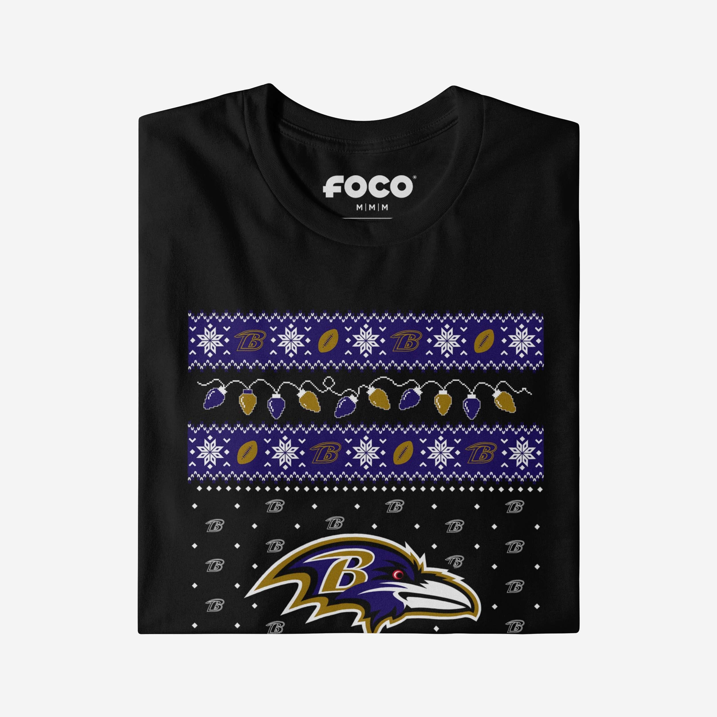 Baltimore Ravens Holiday Lights Sweater Long Sleeve T-Shirt - Image 4
