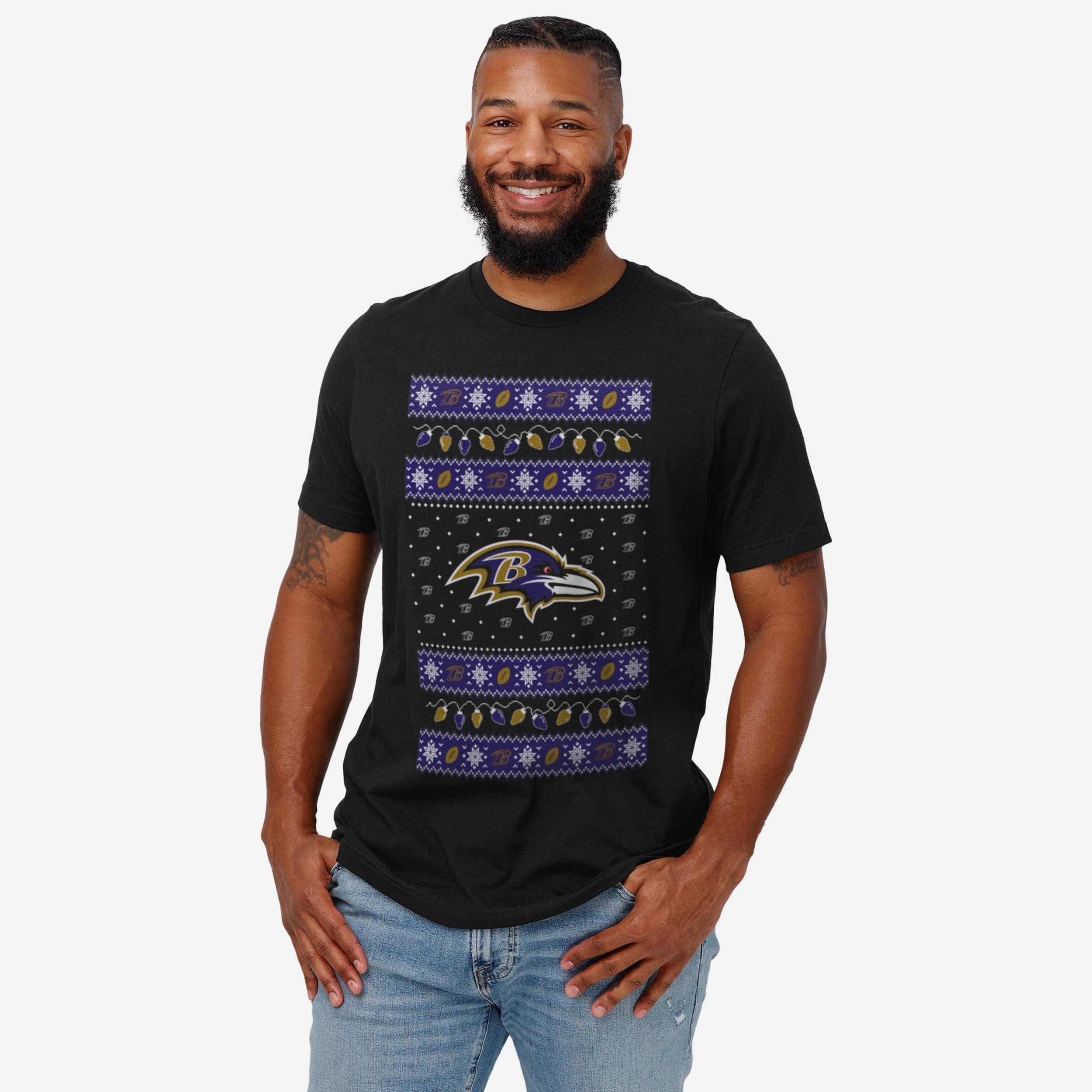 Baltimore Ravens Holiday Lights Sweater T-Shirt - Image 2