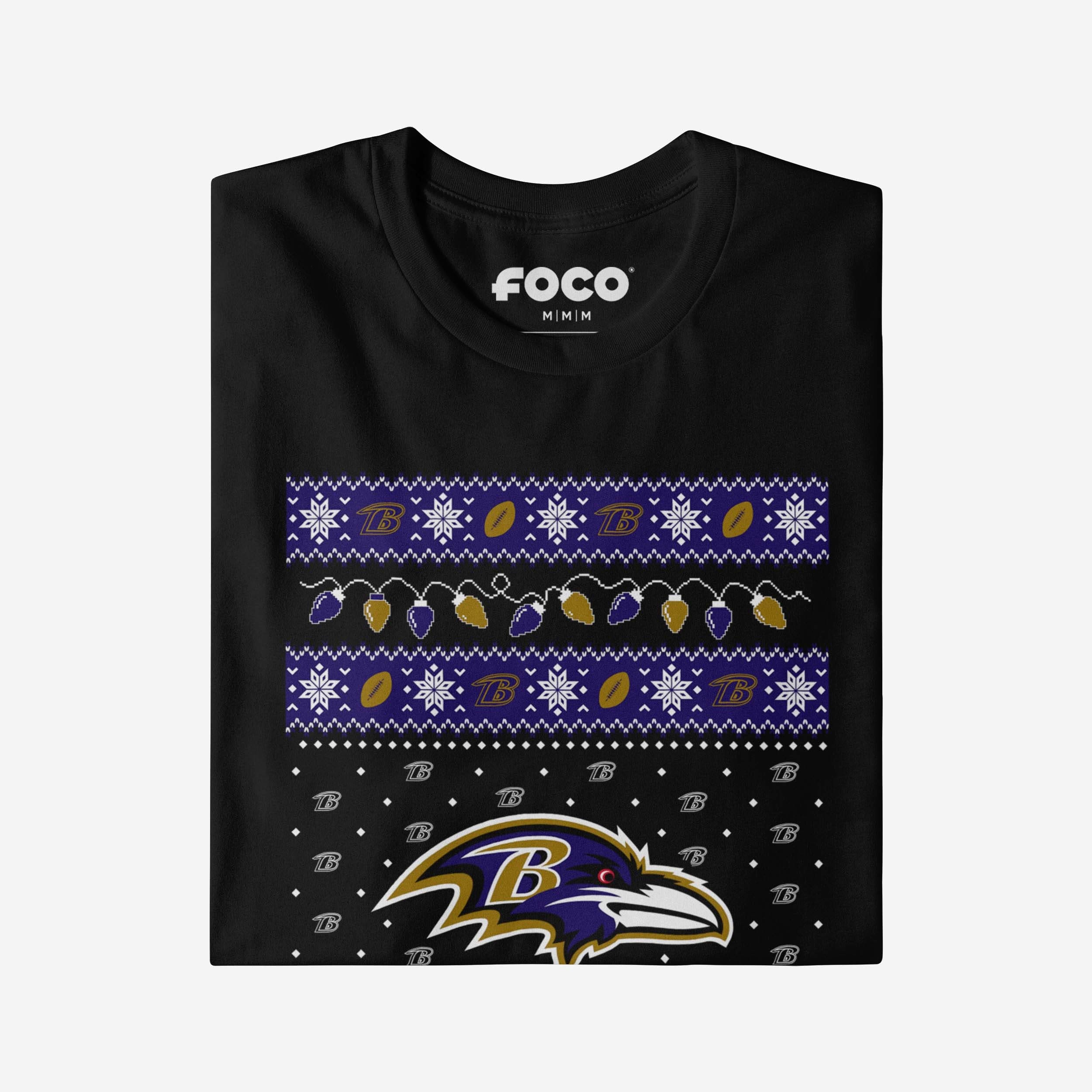 Baltimore Ravens Holiday Lights Sweater T-Shirt - Image 4