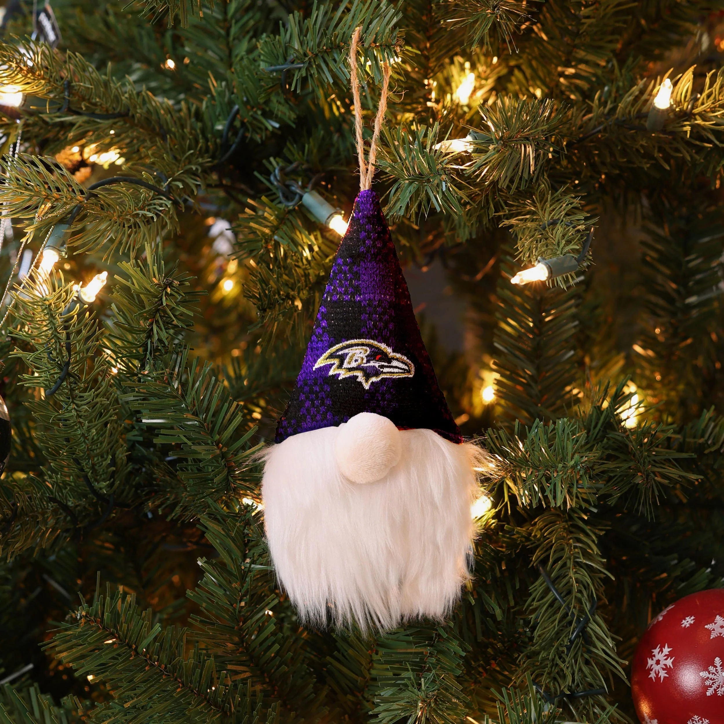 Baltimore Ravens Plaid Hat Plush Gnome Ornament - Image 3