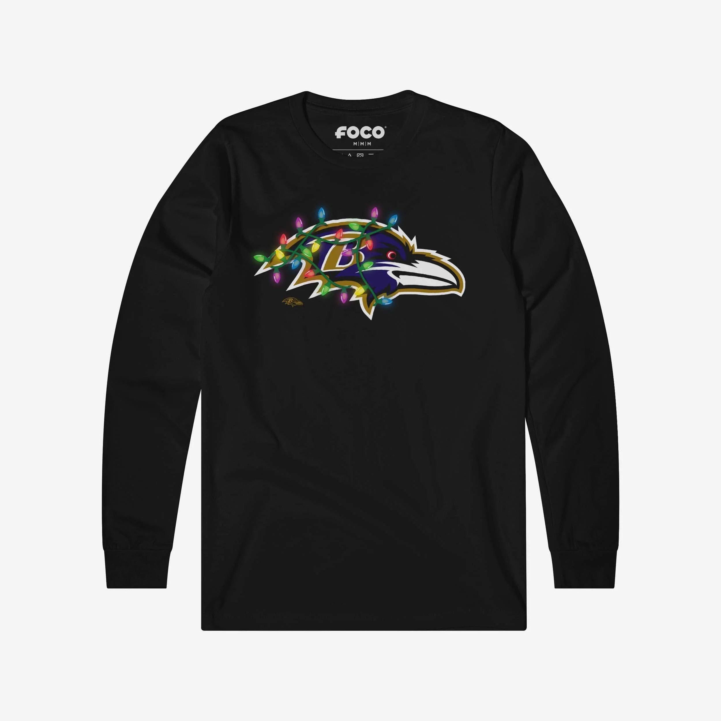 Baltimore Ravens Primary Logo Holiday Lights Long Sleeve T-Shirt