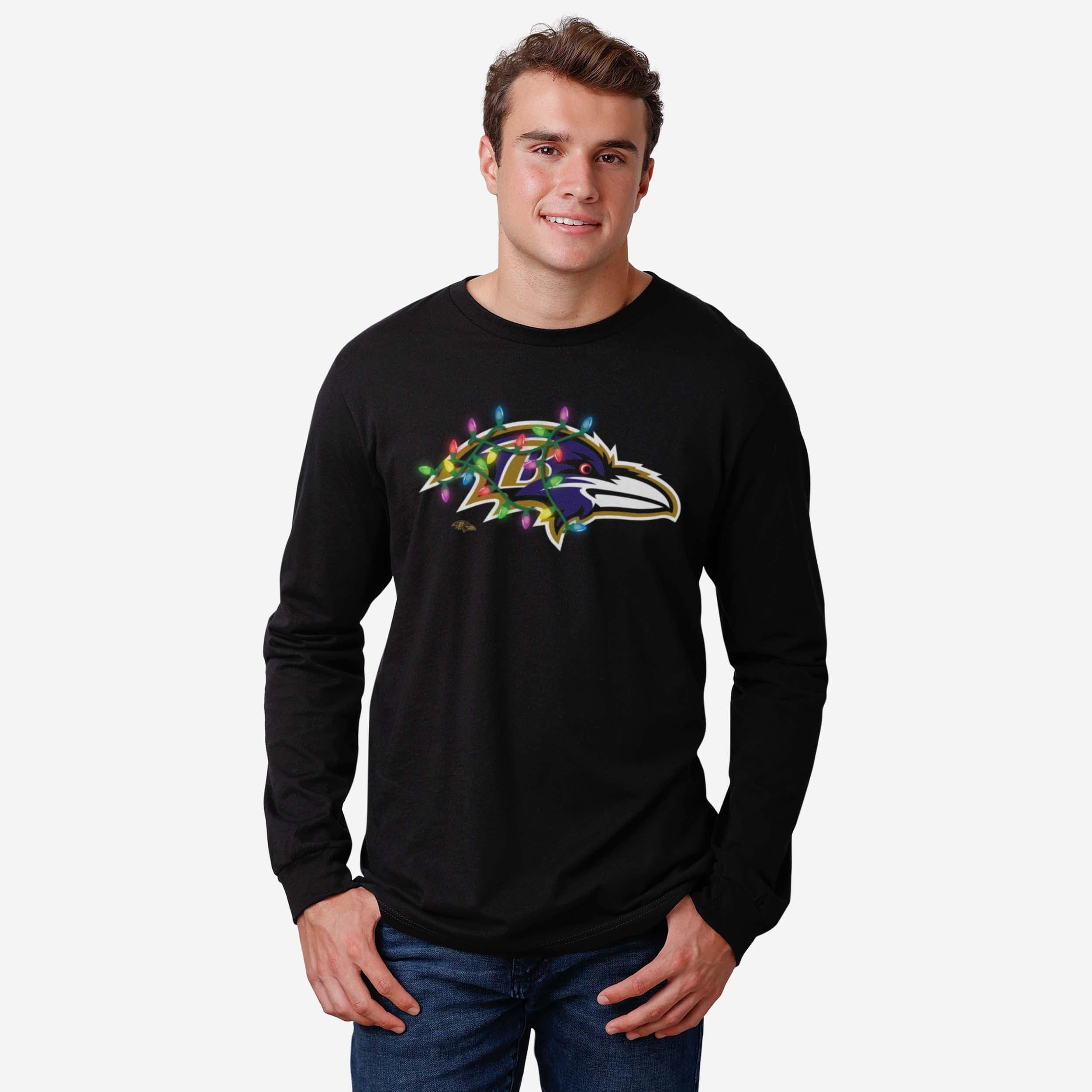 Baltimore Ravens Primary Logo Holiday Lights Long Sleeve T-Shirt - Image 2