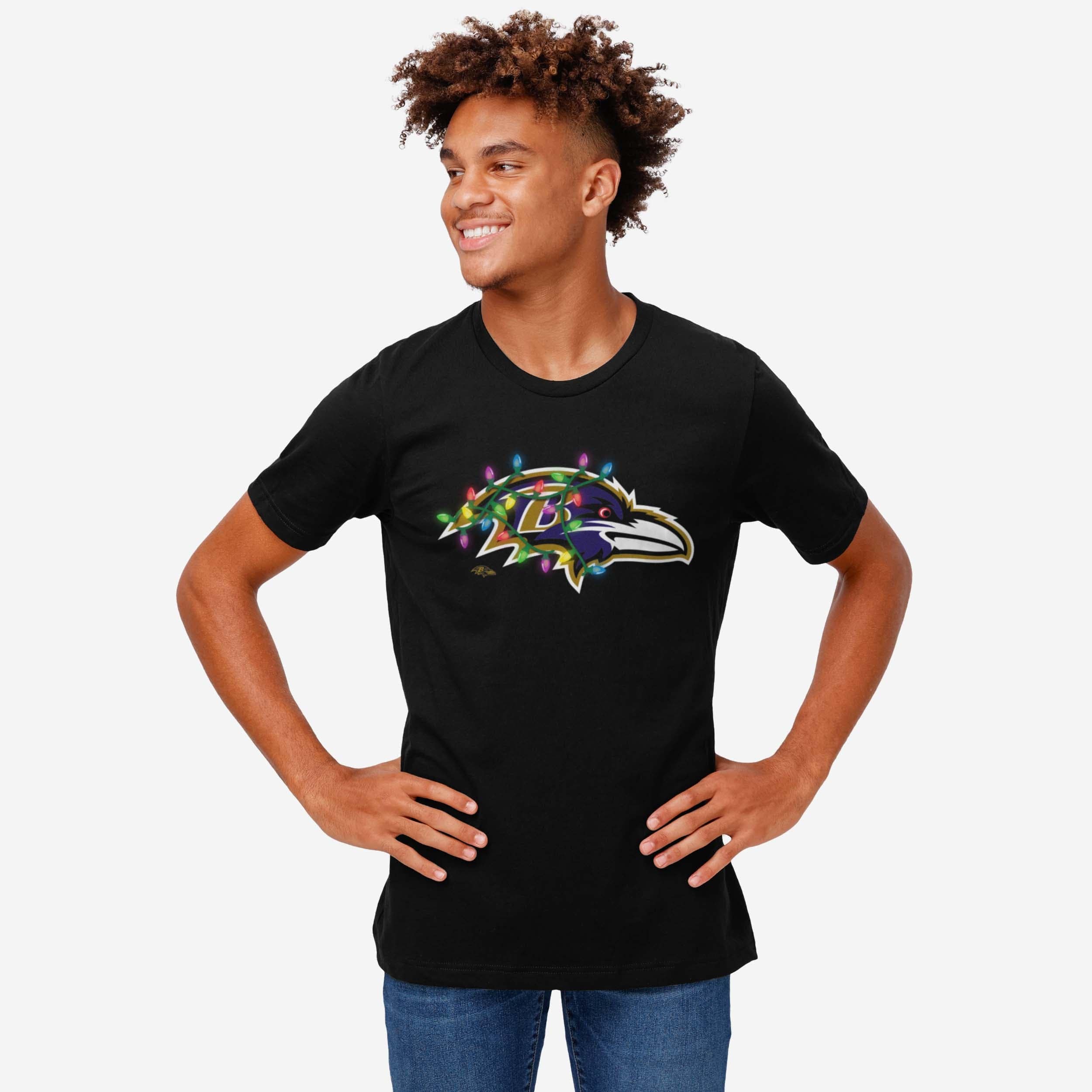 Baltimore Ravens Primary Logo Holiday Lights T-Shirt - Image 2