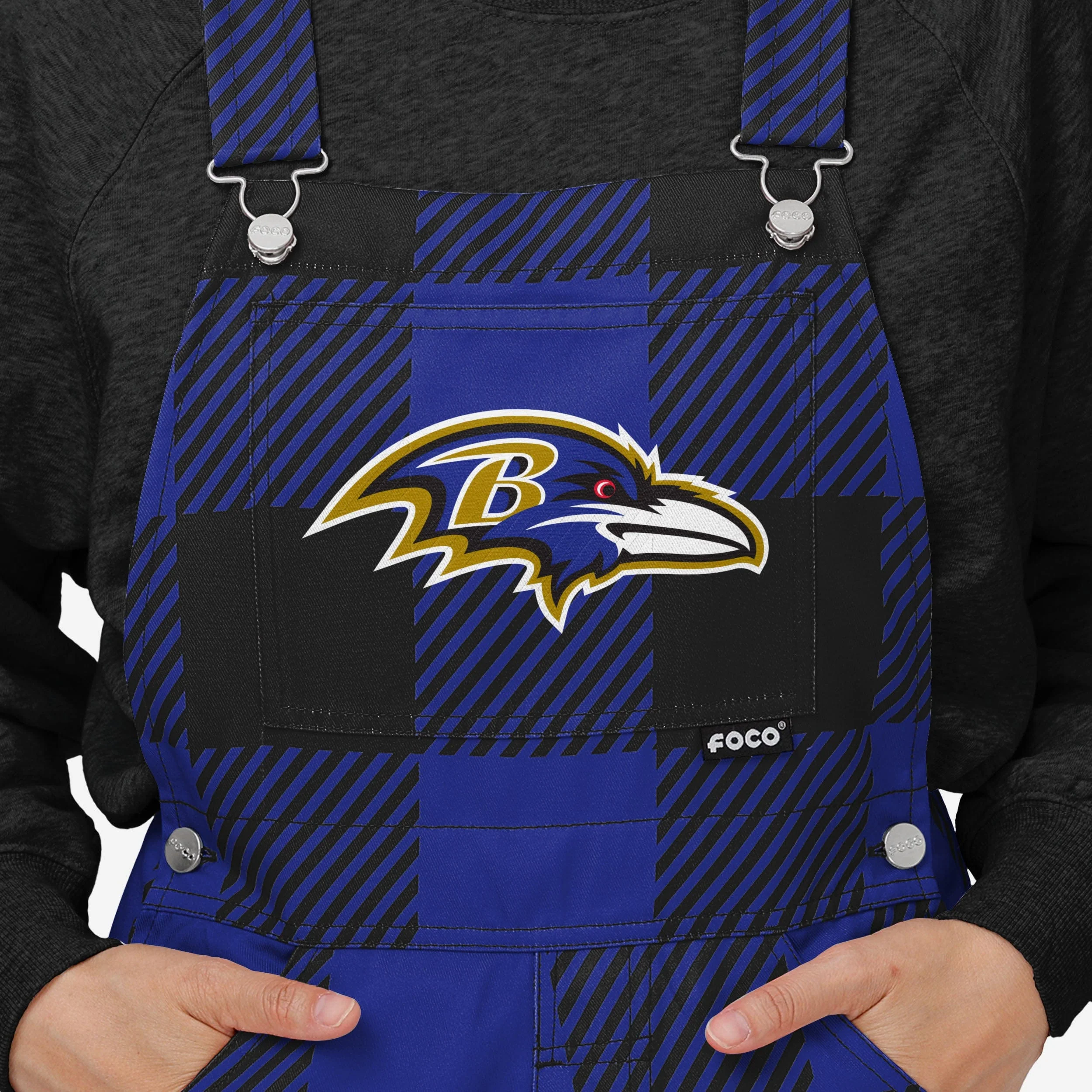 Baltimore Ravens Womens Plaid Bib Overalls - Image 4