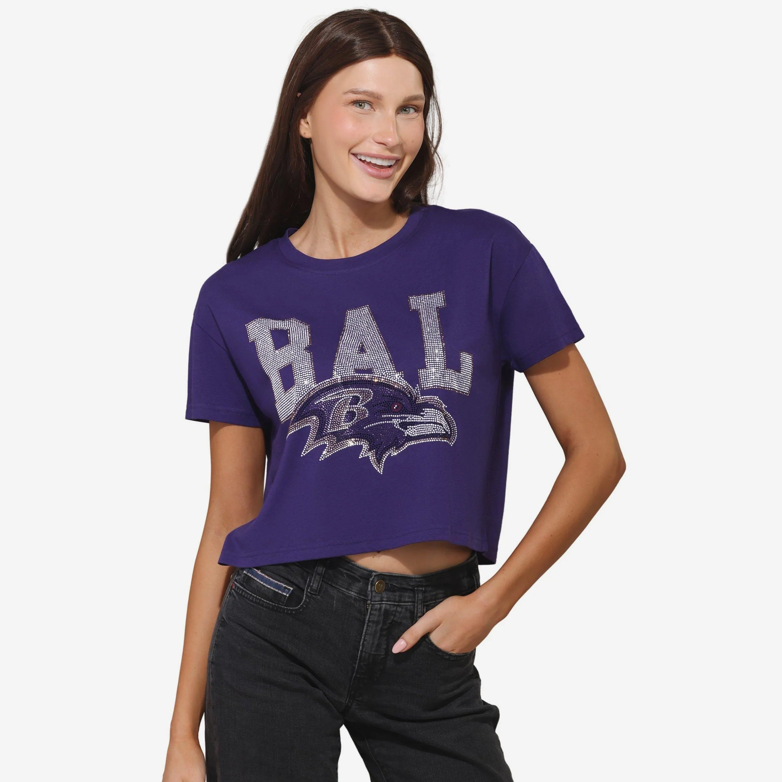 Baltimore Ravens Womens Rhinestone Logo Crop Top