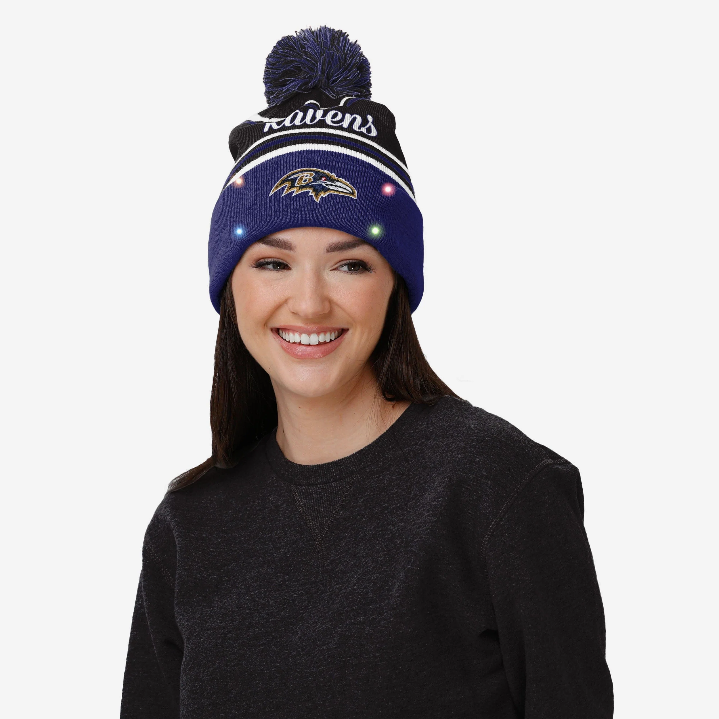 Baltimore Ravens Womens Wordmark Script Light Up Beanie - Image 3