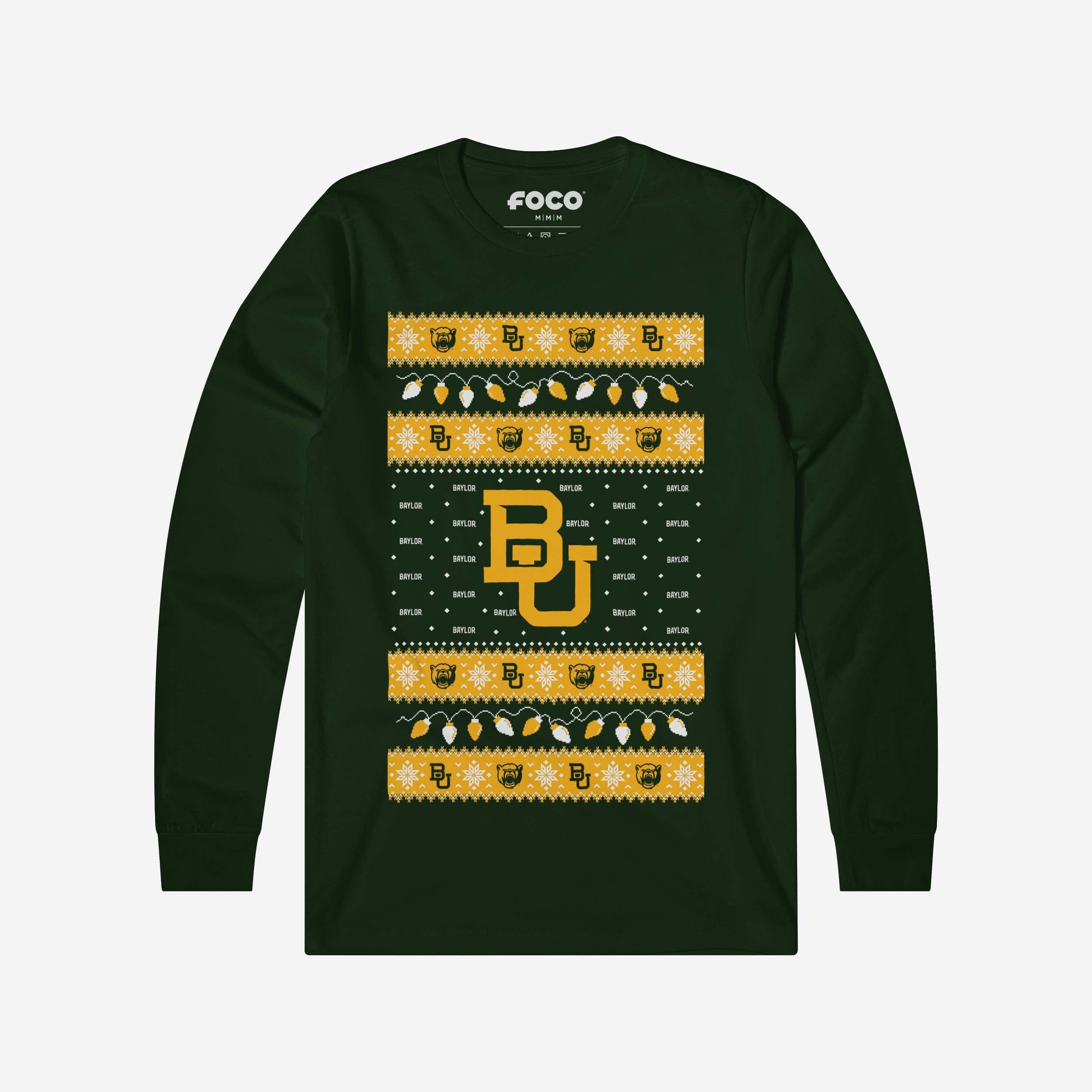 Baylor Bears Holiday Lights Sweater Long Sleeve T-Shirt