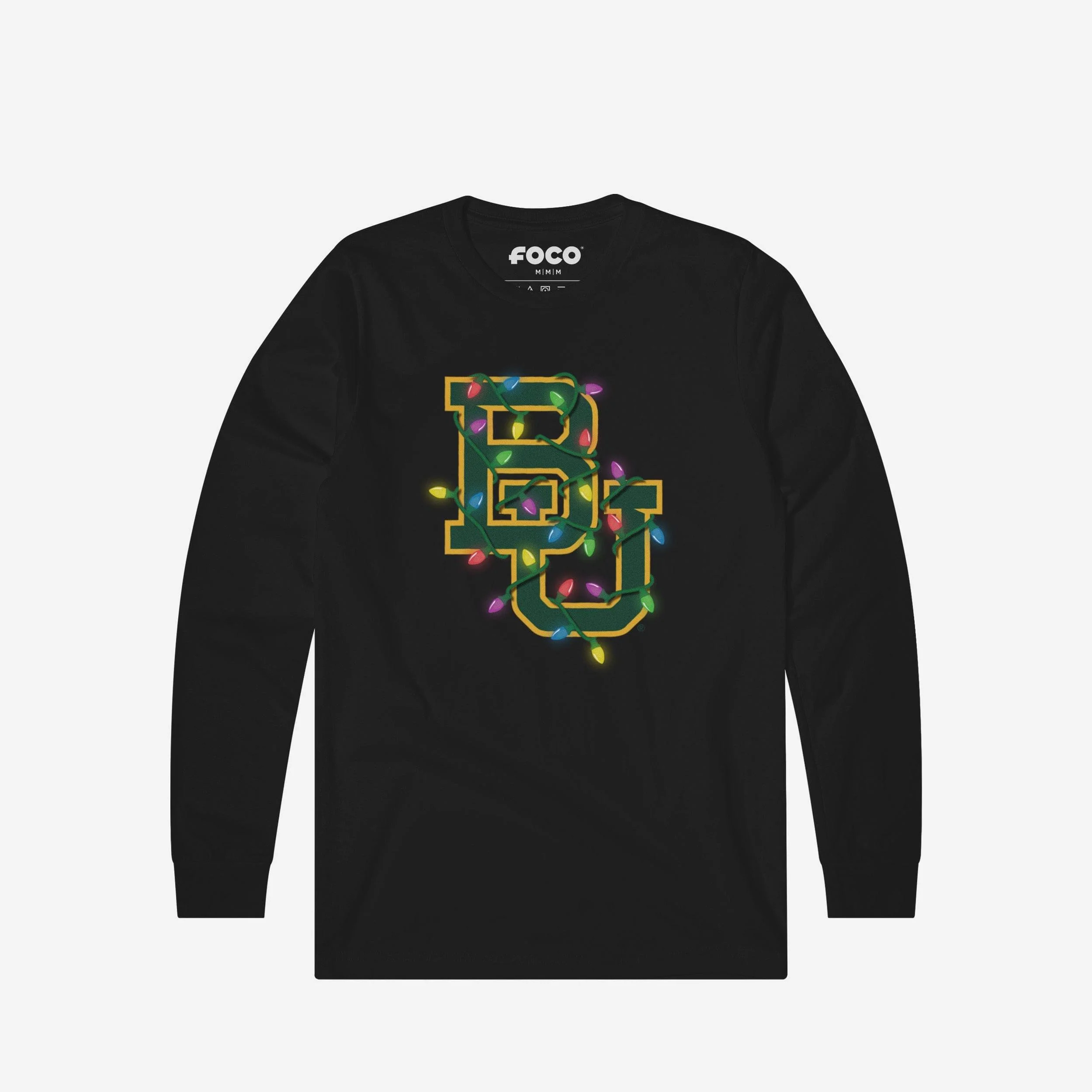 Baylor Bears Primary Logo Holiday Lights Long Sleeve T-Shirt