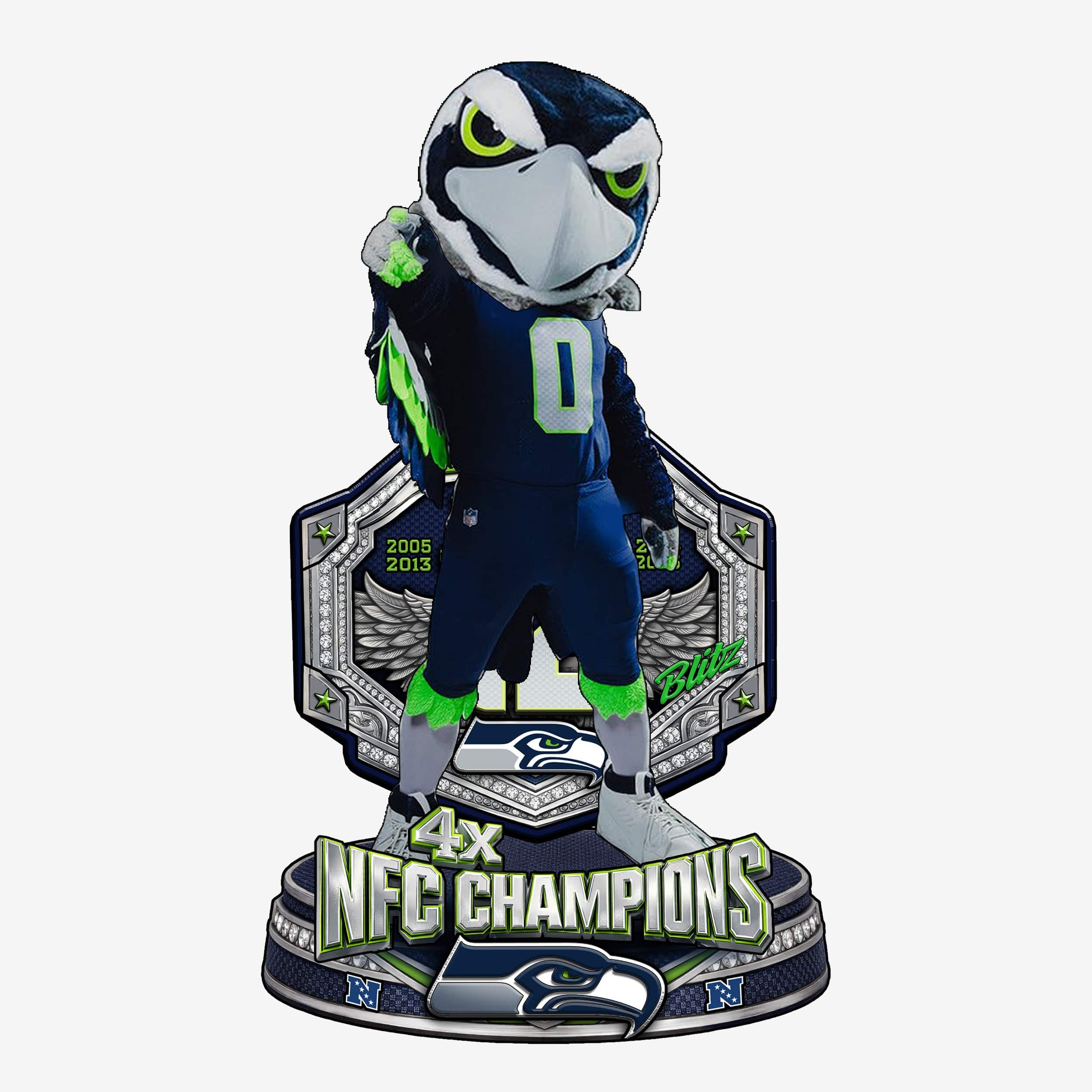 Blitz Seattle Seahawks 4X NFC Champions Mascot Bobblehead