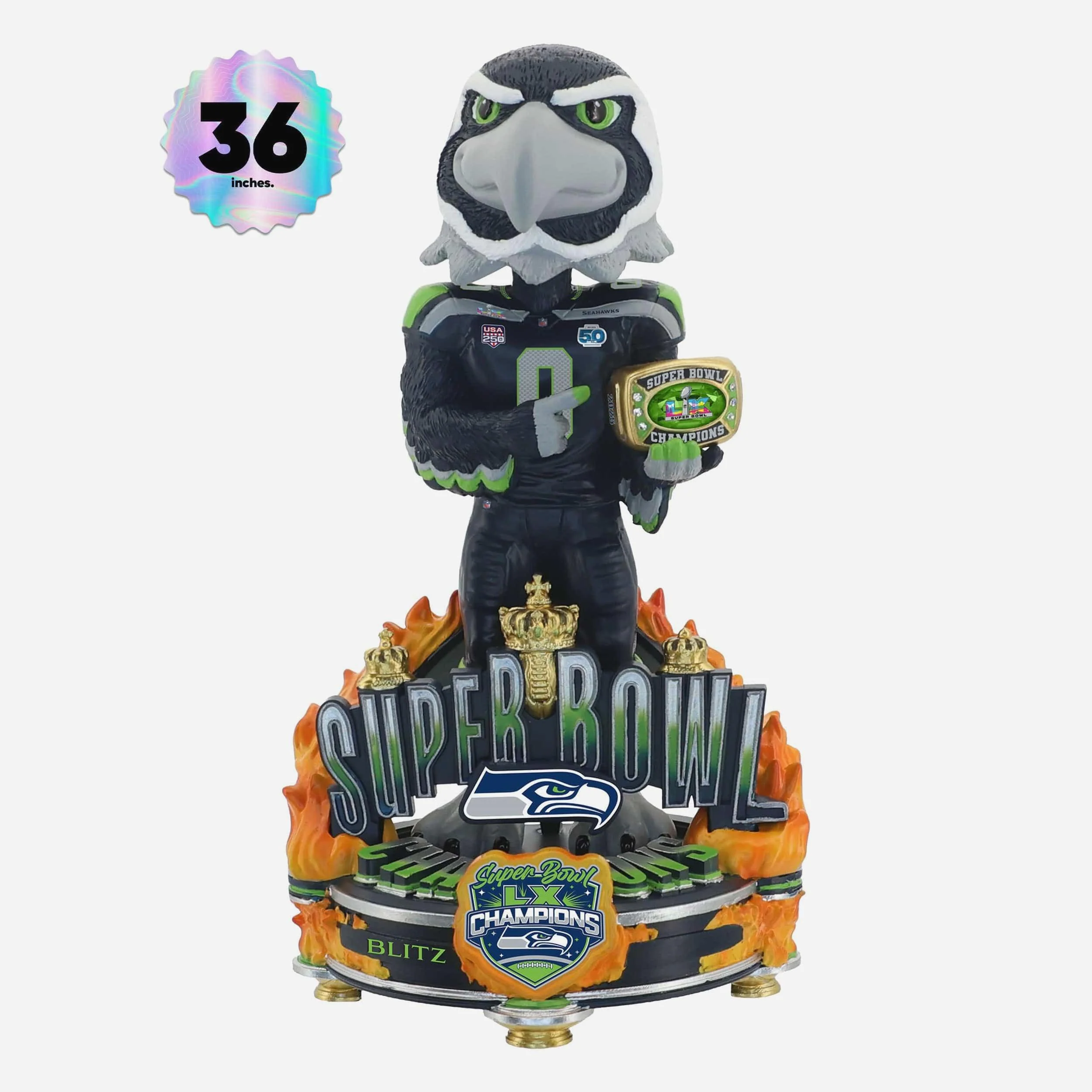Blitz Seattle Seahawks Super Bowl LX Champions Mascot 3 Ft Bobblehead
