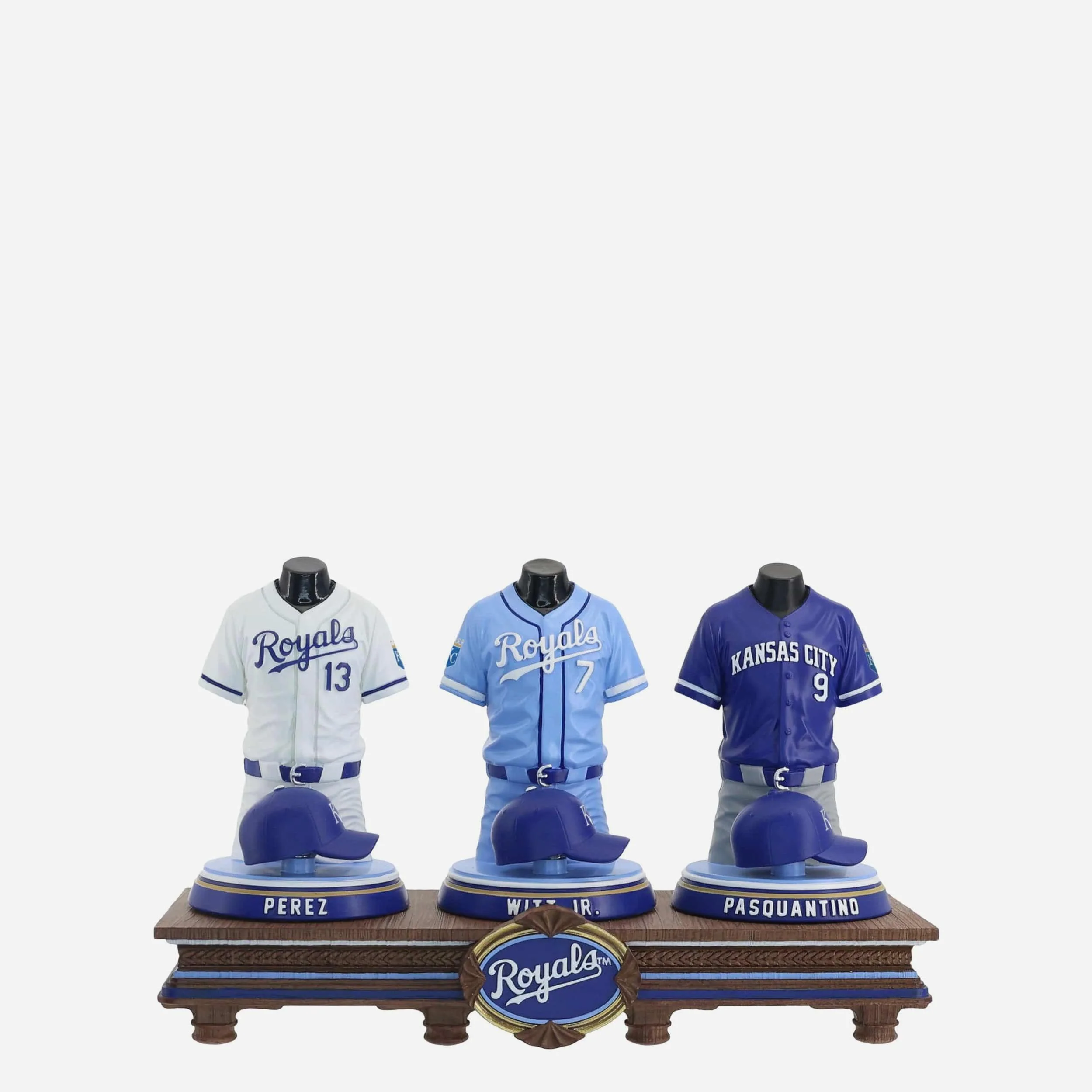 Bobby Witt Jr & Salvador Perez & Vinnie Pasquantino Kansas City Royals 2026 Jersey Bust Triple Bobblehead
