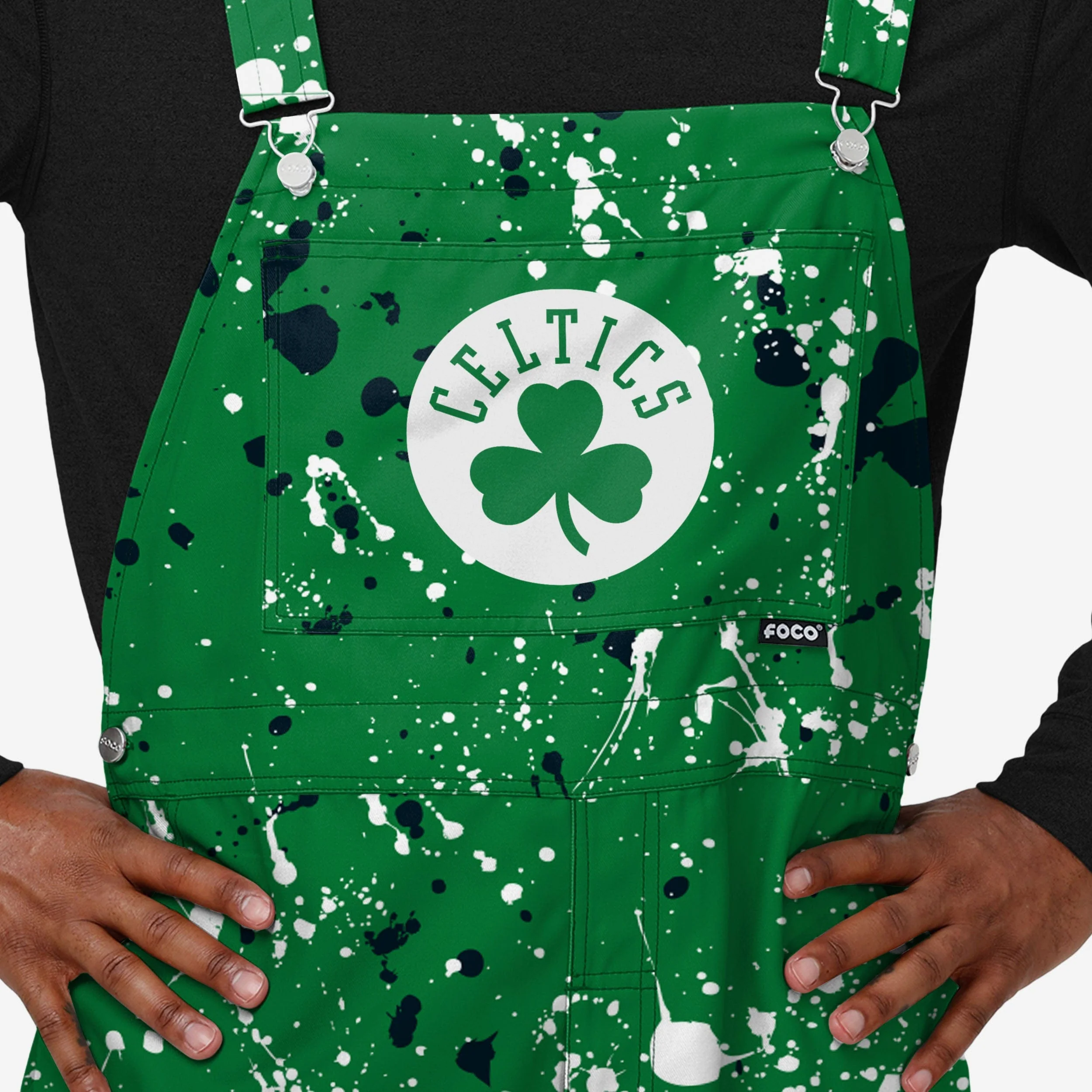 Boston Celtics Mens Paint Splatter Bib Overalls - Image 3